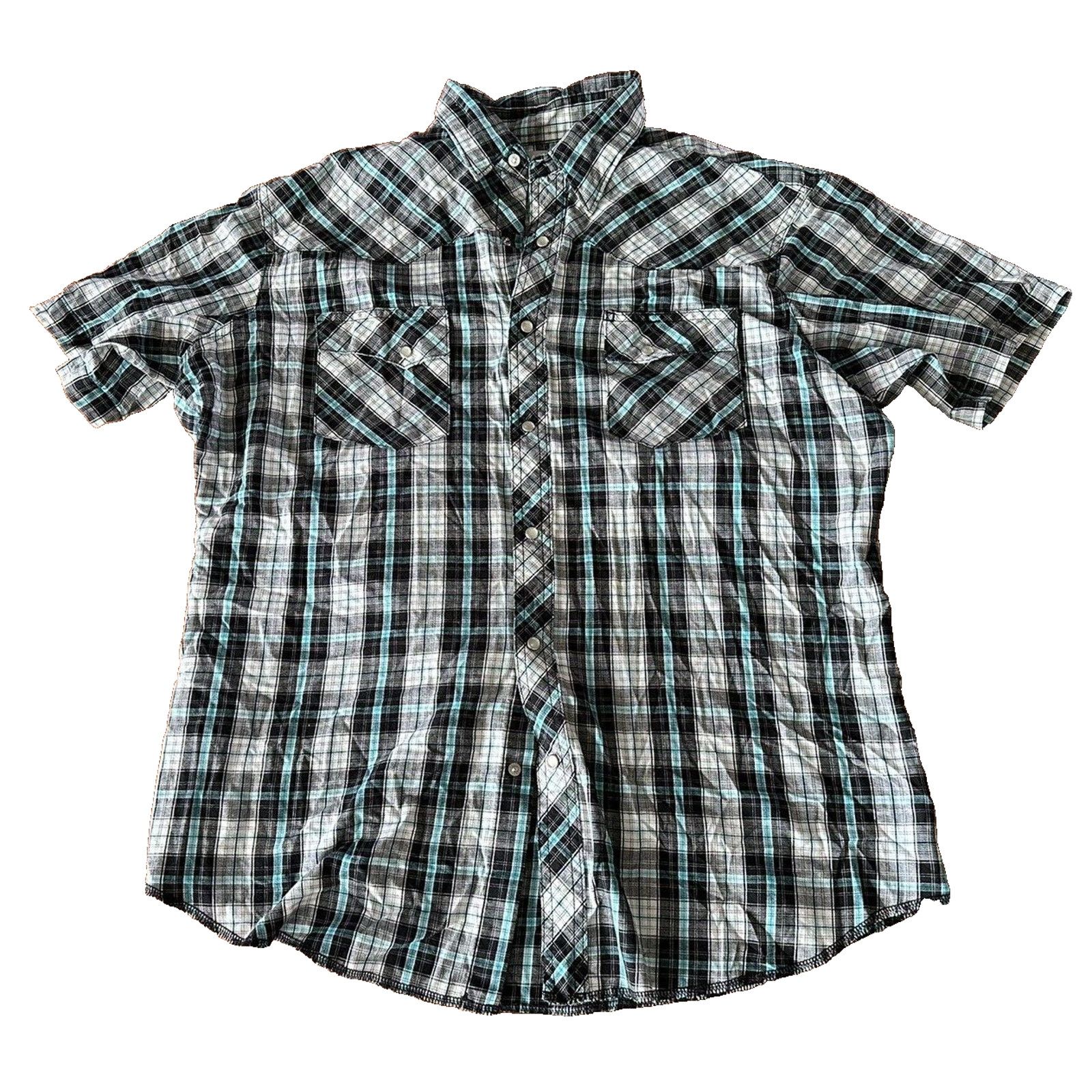 Wrangler WRANGLER Wrancher Shirt LR White/Black/Teal Plaid Pearl Snap Size US L / EU 52-54 / 3 - 1 Thumbnail