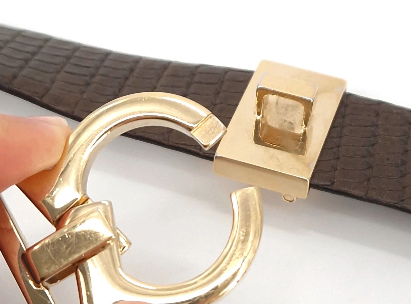 Salvatore Ferragamo Salvatore Ferragamo Green Embossed Leather Gancio Belt Size ONE SIZE - 5 Thumbnail
