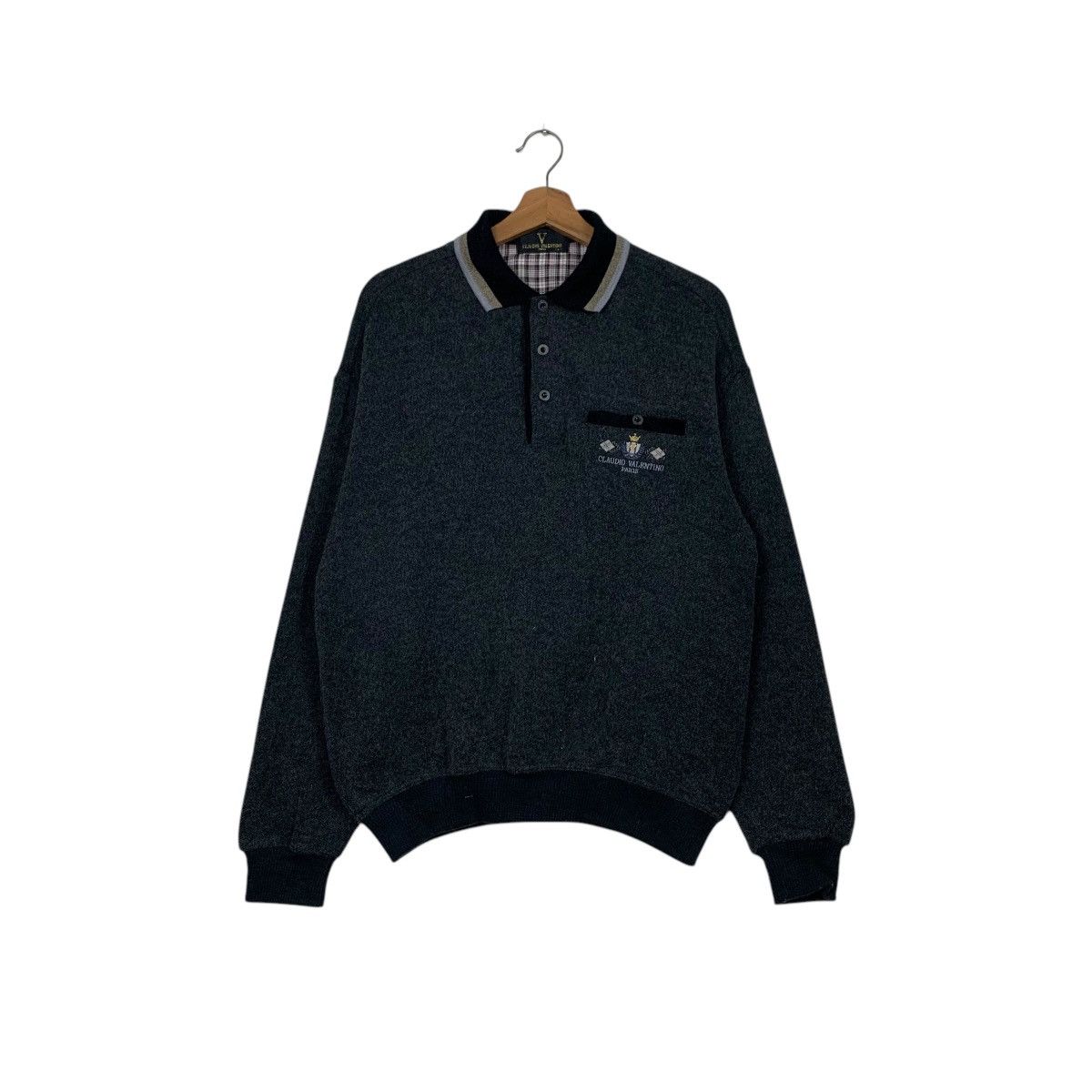 Vintage 90's CLAUDIO VALENTINO Half Button Sweatshirt #2524-C114 Size US L / EU 52-54 / 3 - 1 Thumbnail