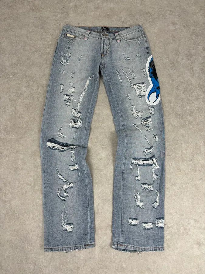 Dolce & Gabbana AW2005 Dolce & Gabbana Grey Denim Batman Graphic Distressed Jeans Size US 32 / EU 48 - 1 Thumbnail