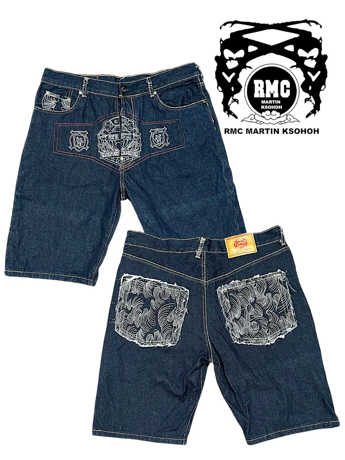 Red monkey denim shorts deals