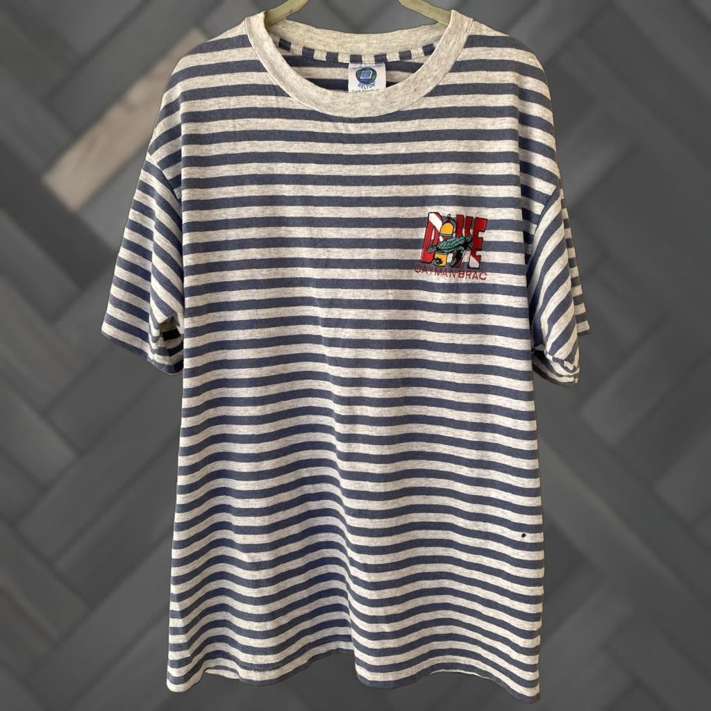 Vintage Belton Cayman Brac Embroidered Striped Tee T-Shirt Size XL Multicolor Crew Neck Men Shirt