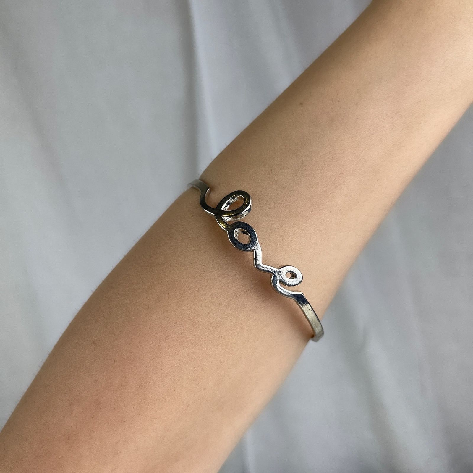 Other Dainty Silver LOVE Bangle Bracelet Minimalist Romantic NWOT Size ONE SIZE - 11 Thumbnail