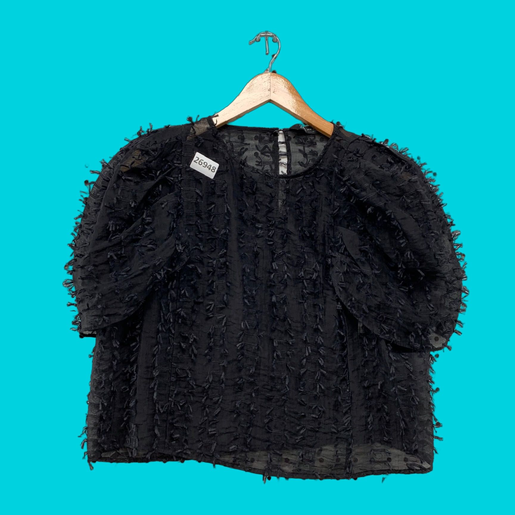 Zara Zara Top Ruffle Feathered Sheer Fluff Short Sleeve XS 20x19 Womens Size XS / US 0-2 / IT 36-38 - 1 Thumbnail