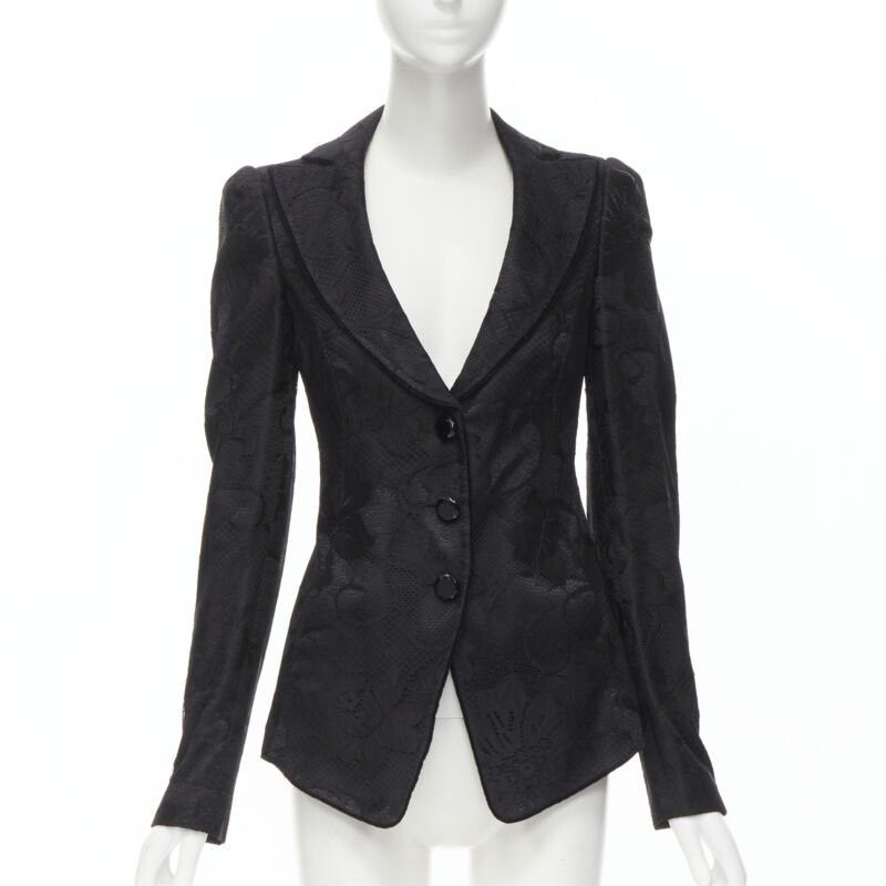 Emporio Armani EMPORIO ARMANI black lace jewel cut buttons fitted blazer IT40 S Size S / US 4 / IT 40 - 1 Thumbnail