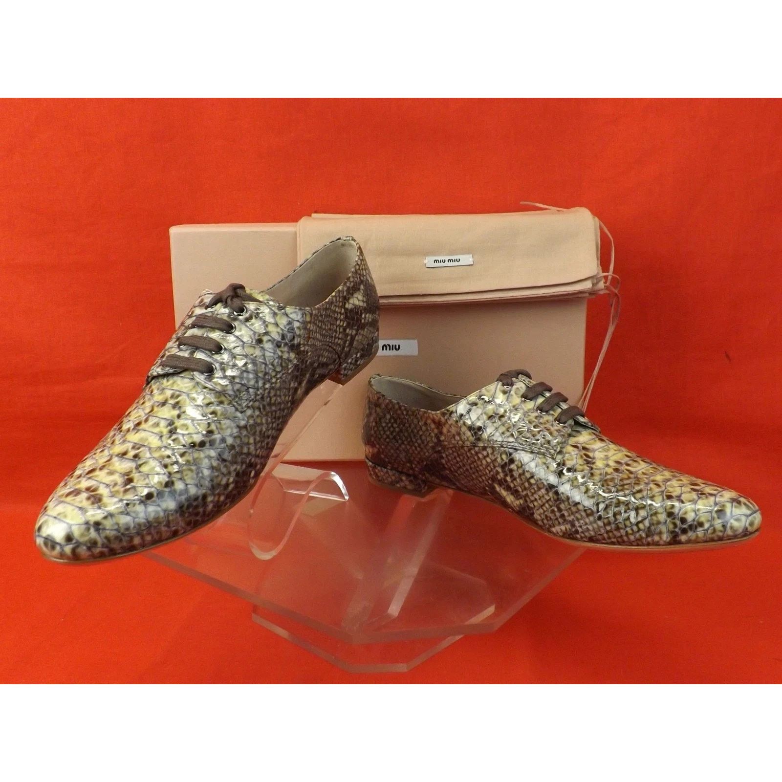 Miu Miu MIU MIU PRADA GRAY PYTHON PRINTED LEATHER FLATS OXFORDS 41.5 Size US 11.5 / IT 41.5 - 3 Thumbnail