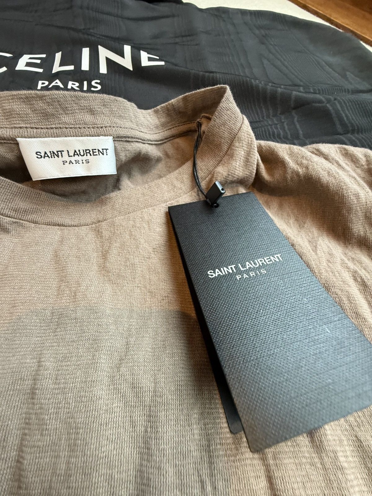 Saint Laurent Paris $620 ss23 Saint Laurent reverse logo khaki t shirt L Size US L / EU 52-54 / 3 - 21 Thumbnail