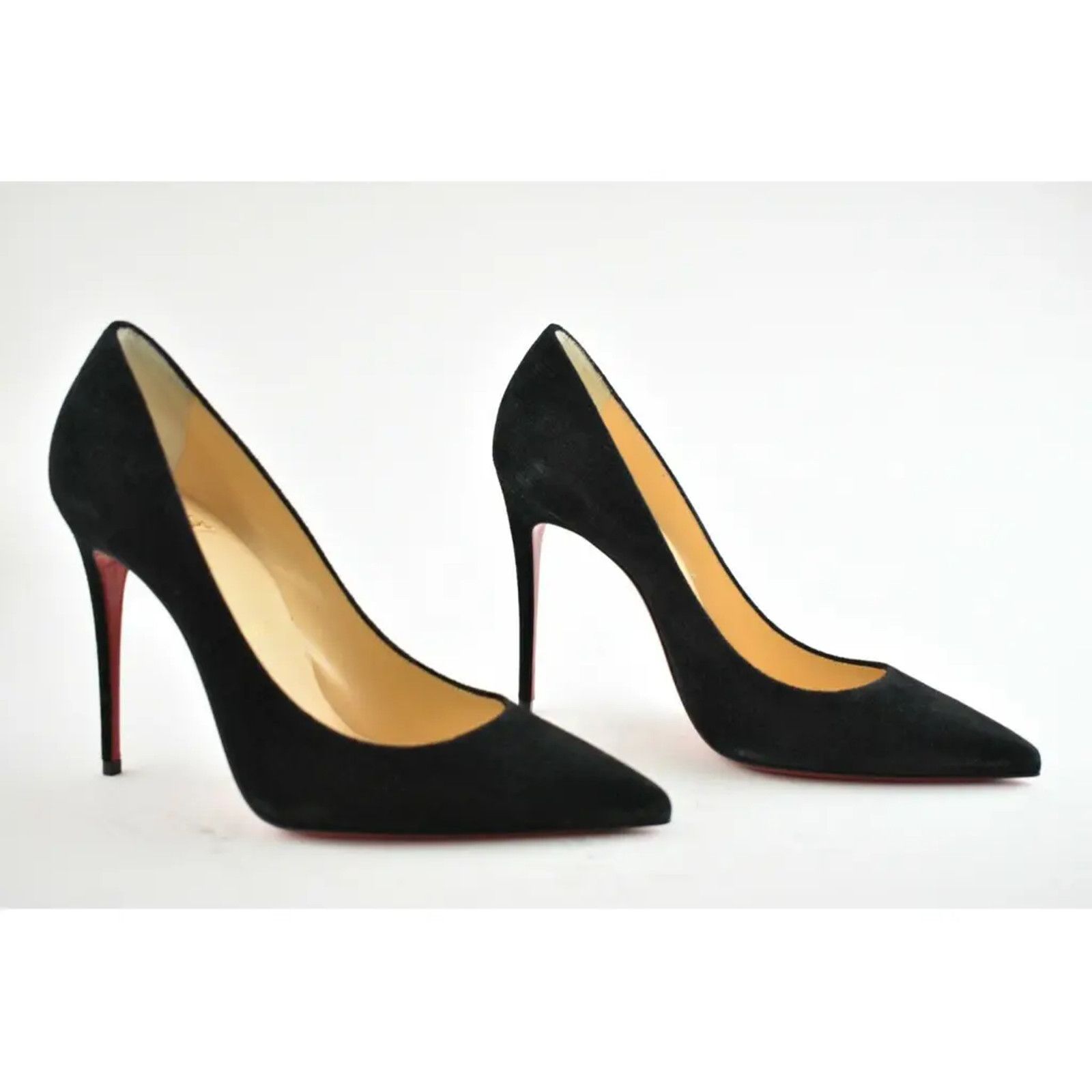 Christian Louboutin Kate 100 Black Suede Guana Classic Pointed Toe Heel Pump 37 Size US 7 / IT 37 - 4 Thumbnail