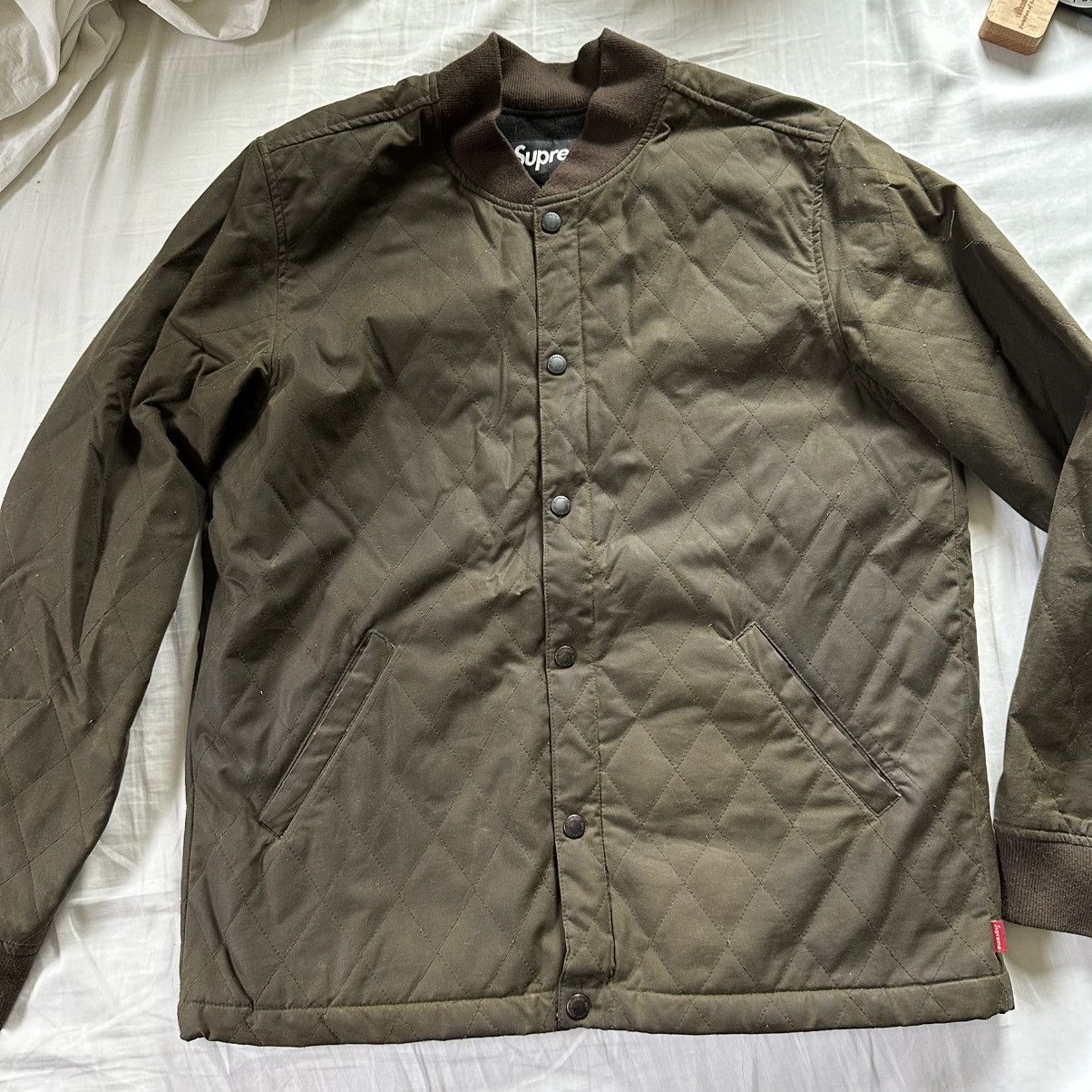 Supreme Olive Waxed Quilted Cotton Jacket F/W 2010 | Grailed
