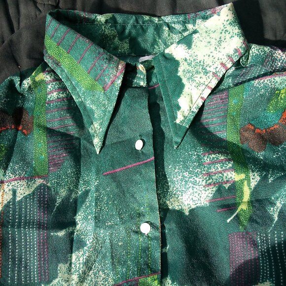 Vintage Vintage 70s Abstract Geometric Polyester Disco Shirt Size US L / EU 52-54 / 3 - 1 Thumbnail