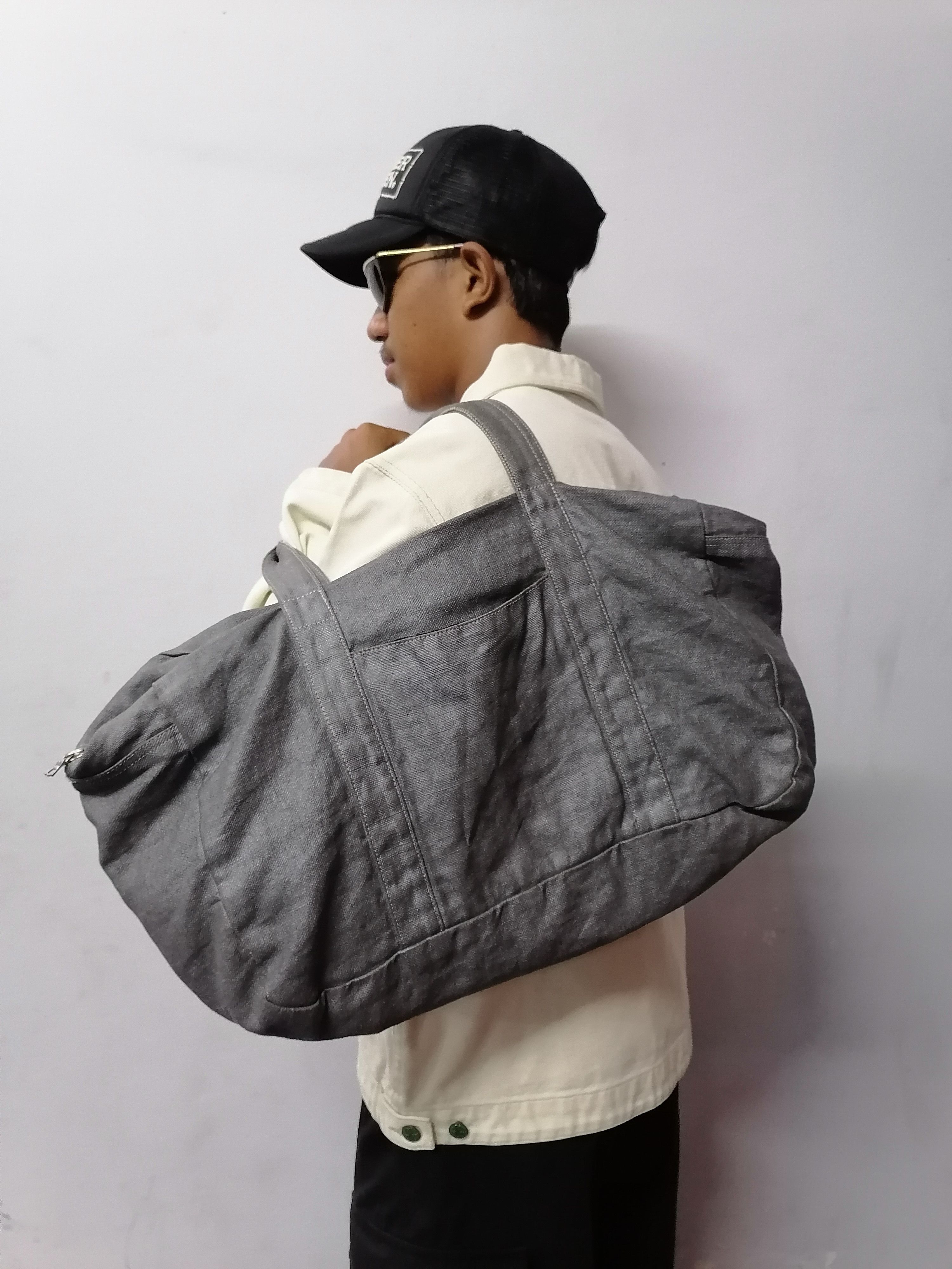 A.P.C Silver Waxed 100% Linen Boston Bag