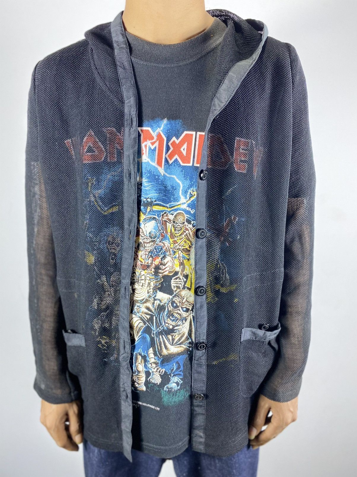 Japane- glitgern Mesh Hoodie button if9was6 style