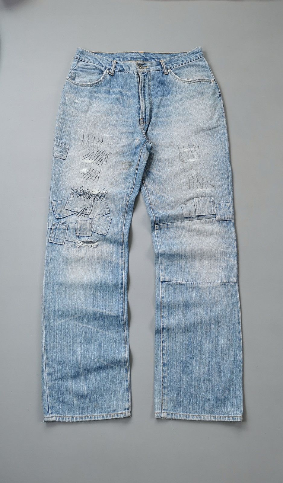 14th Addiction TTU Japan Patchwork Square Distressed Denim Jeans Size US 31 - 7 Thumbnail