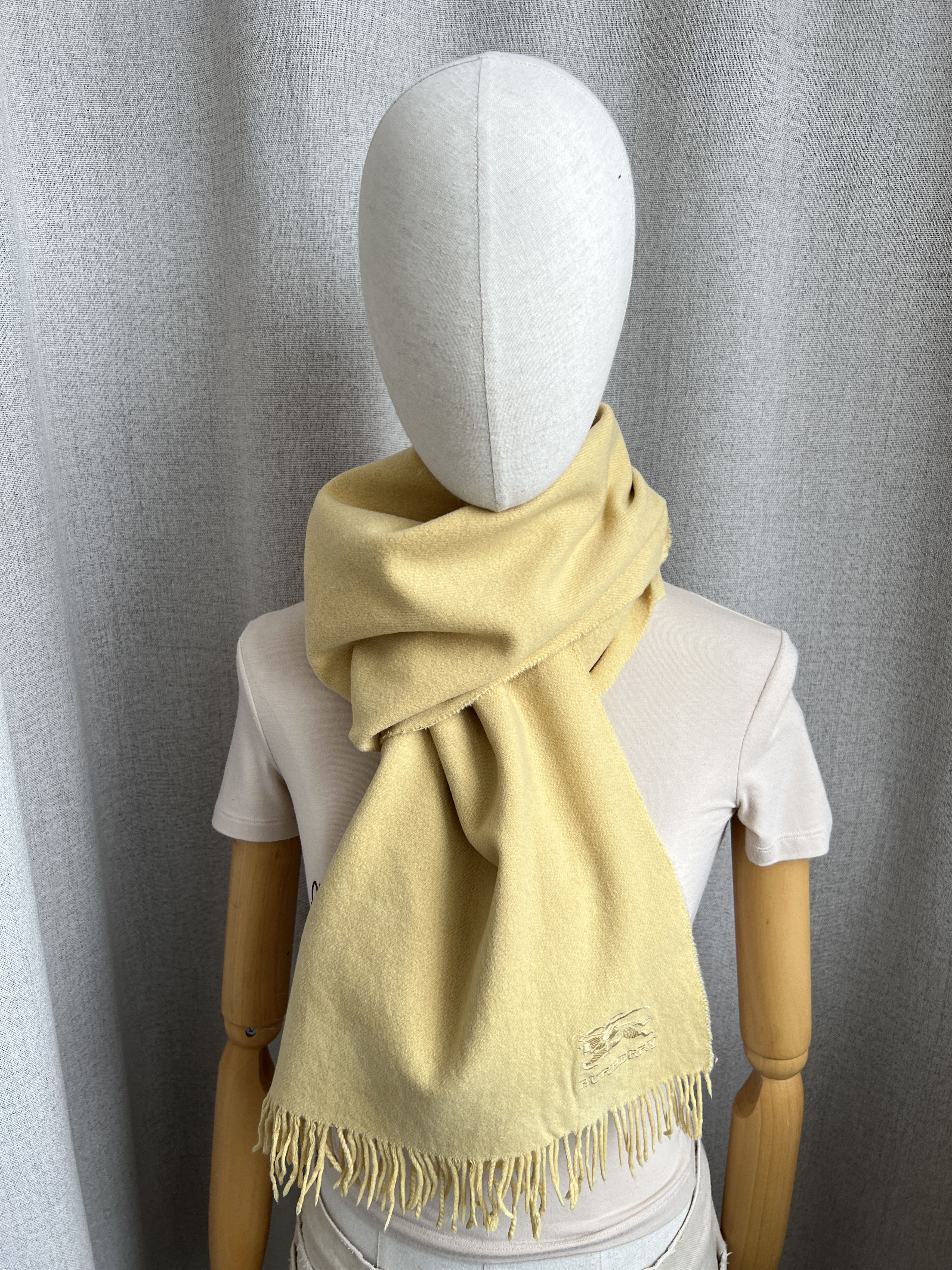 Burberry Vintage Burberry 2M Yellow Cashmere Scarf Embroidered Size ONE SIZE - 1 Thumbnail
