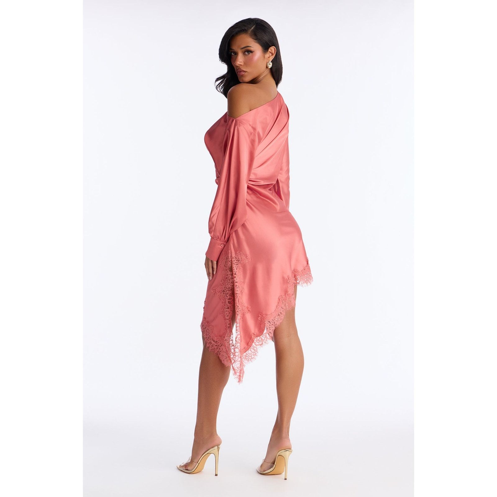 Other Savannah Asymmetrical Satin Mini Dress - Rose - Size 1X Size XL / US 12-14 / IT 48-50 - 4 Thumbnail