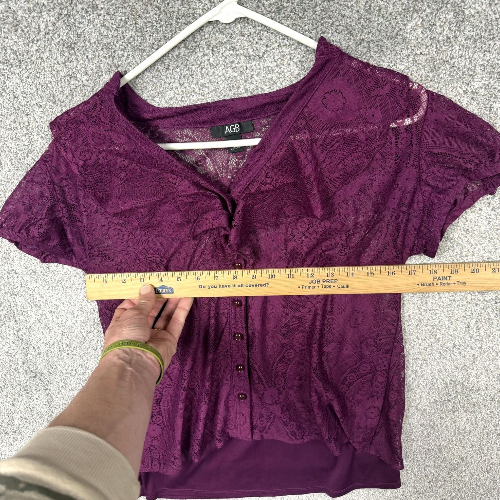 Vintage AGB Blouse L Short Sleeve Sheer Floral Lace Dark Romantic Feminine Bohemian Gothic Whimsigoth Indie Purple Women N/A Size L / US 10 / IT 46 - 3 Thumbnail