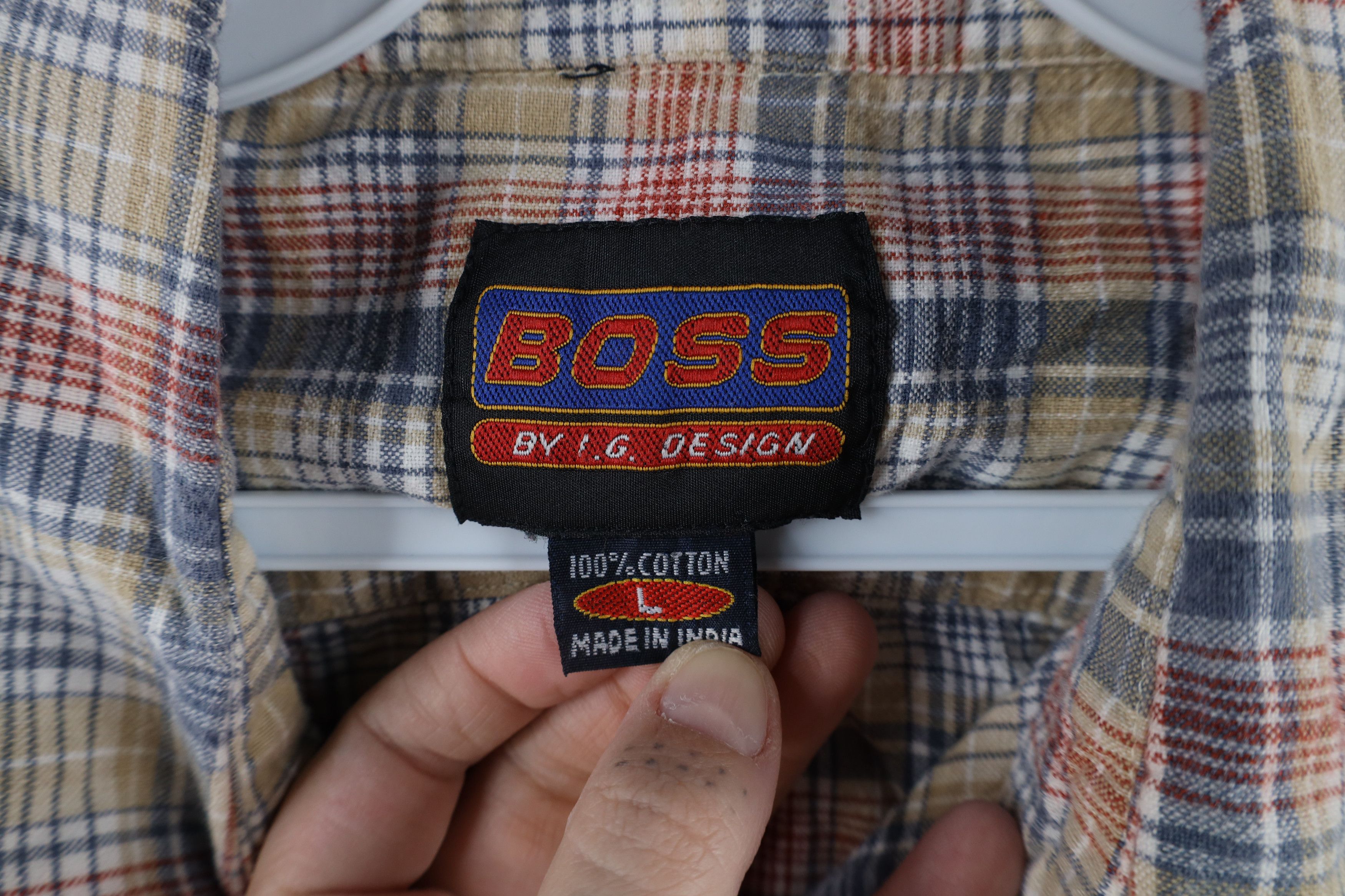 Vintage Vintage 90s Boss Streetwear Madras Plaid Button Shirt Size US L / EU 52-54 / 3 - 7 Thumbnail
