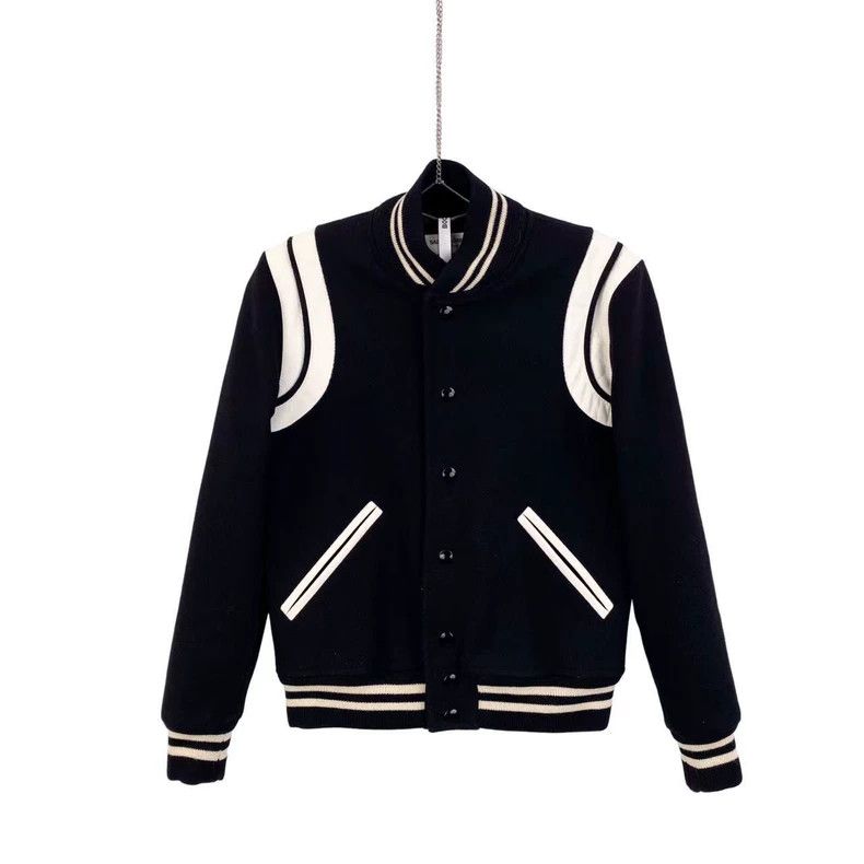 Saint Laurent Paris Saint Laurent Wool Striped Baseball Jacket Size US M / EU 48-50 / 2 - 1 Thumbnail