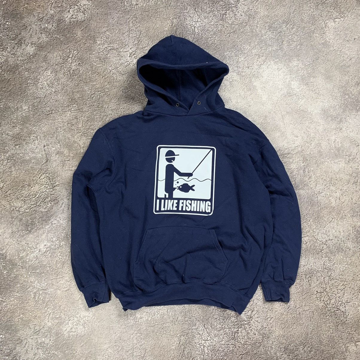 Vintage Vintage Y2K Graphic Hoodie I Like Fishing Streetwear Navy L Size US L / EU 52-54 / 3 - 1 Thumbnail