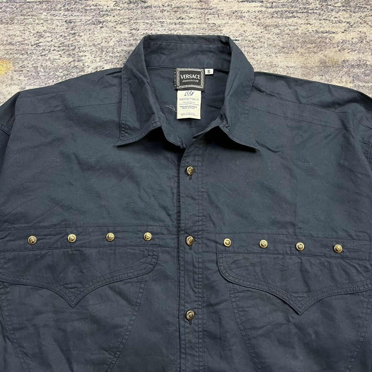 Versace × Vintage Vintage 90s Versace oversized studded medusa button shirt Size US M / EU 48-50 / 2 - 4 Thumbnail