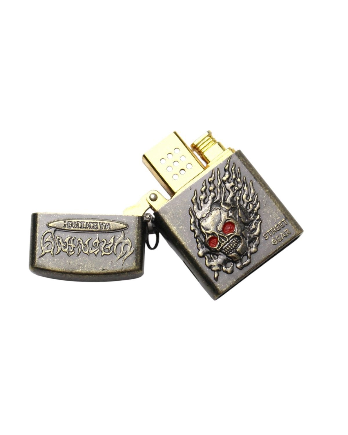 Japanese Brand 2000S JAPANESE MADE WARNING SKULL STREET GEAR BRONZE LIGHTER Size ONE SIZE - 2 Thumbnail