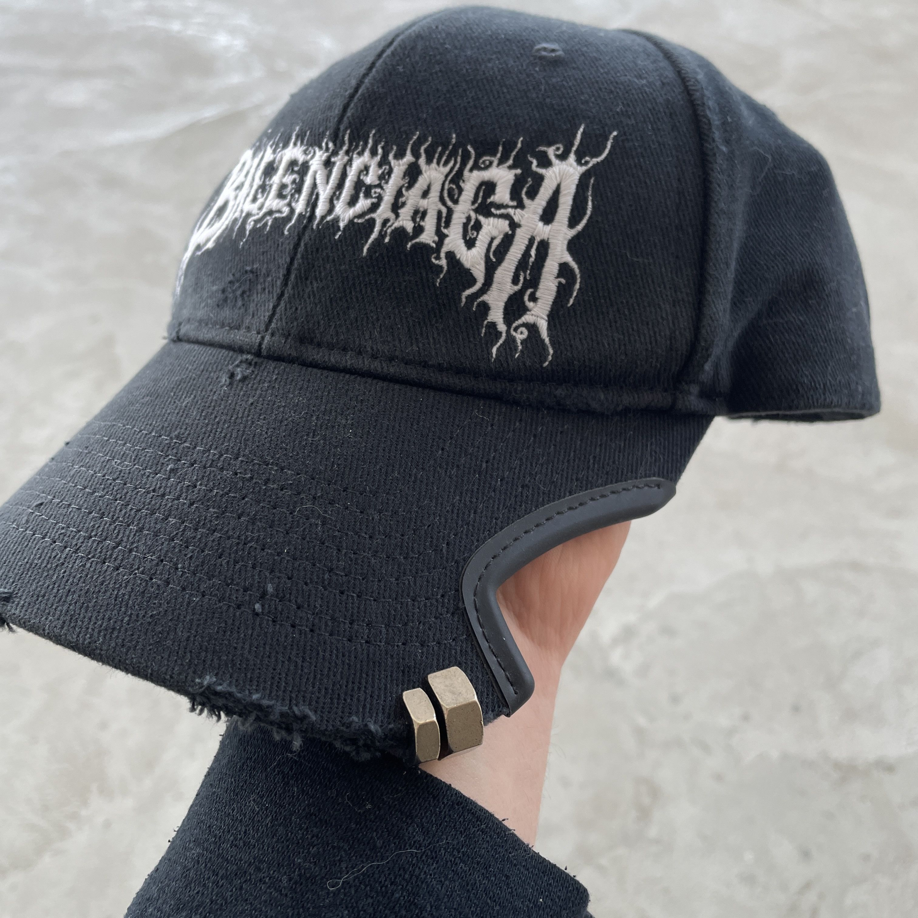 Balenciaga Balenciaga Metal Logo Pierced Distressed Hat Black Cap Rare Size ONE SIZE - 3 Thumbnail