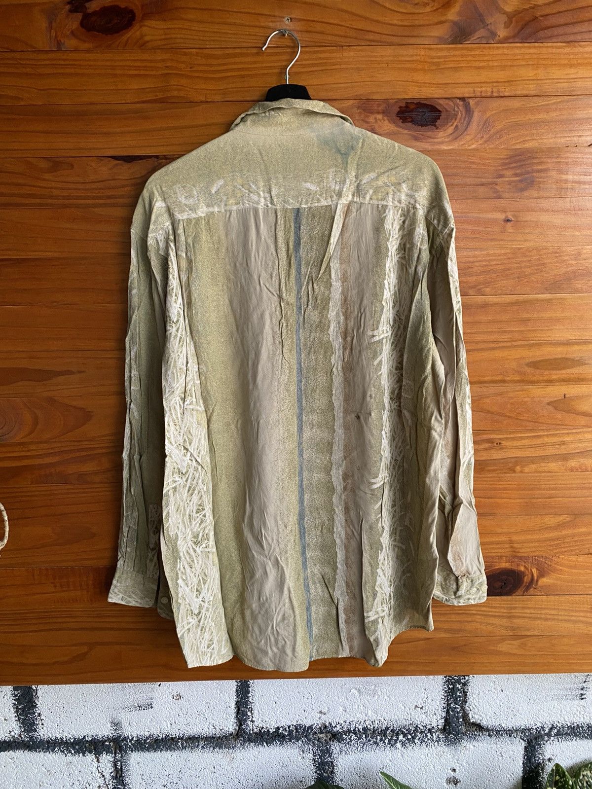Mario Valentino Vintage Mario Valentino Abstract Sheer Button-Up Shirt Beige Size US L / EU 52-54 / 3 - 7 Thumbnail
