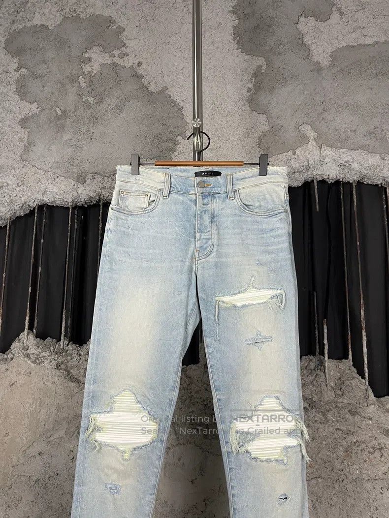 Amiri Amiri White leather patched denim jeans Size US 31 - 3 Thumbnail