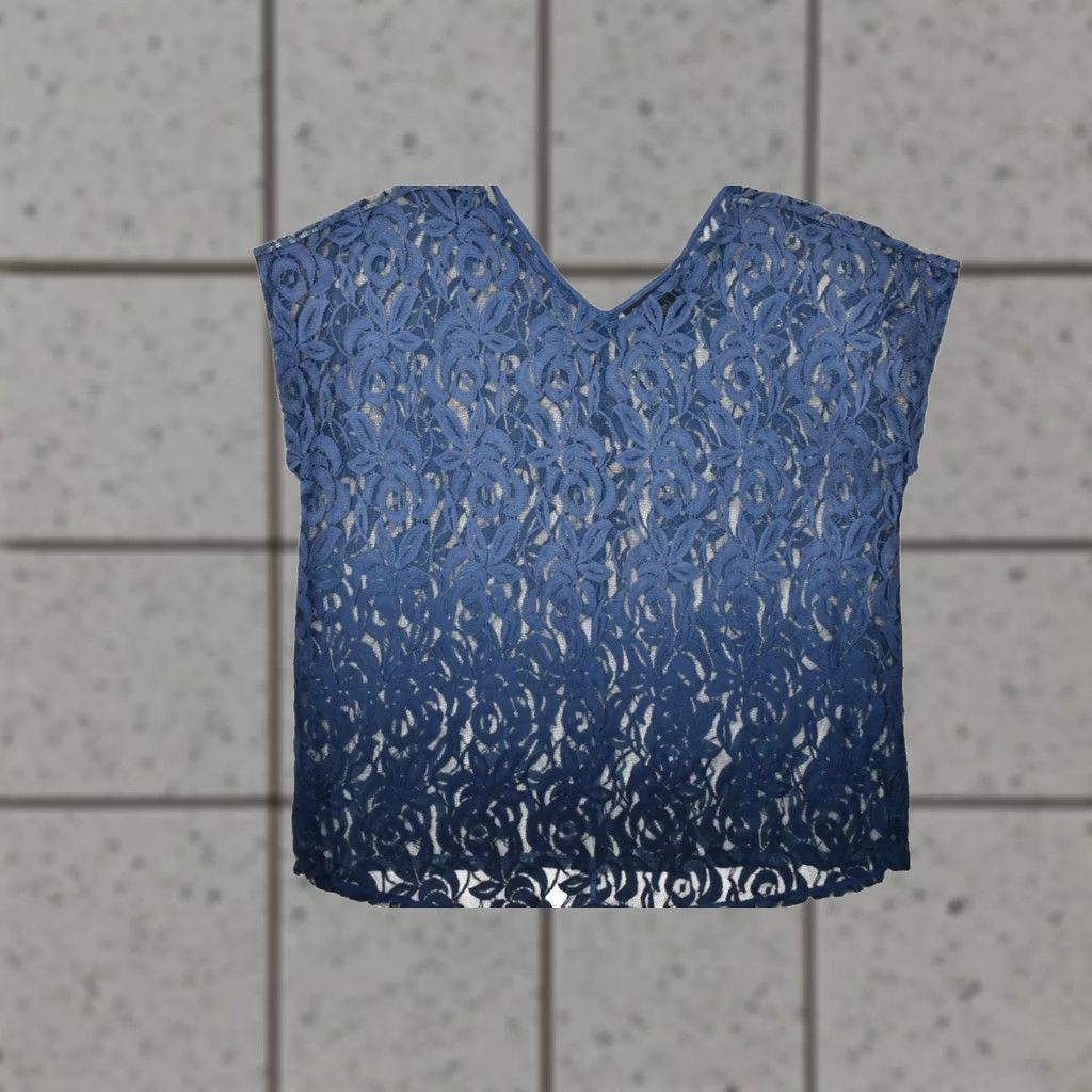 Vintage Lane Bryant Women's Plus Size 22/24 Blue Floral Lace V-Neck Short Sleeve Sheer Blouse Size 4XL / US 24-26 - 1 Thumbnail