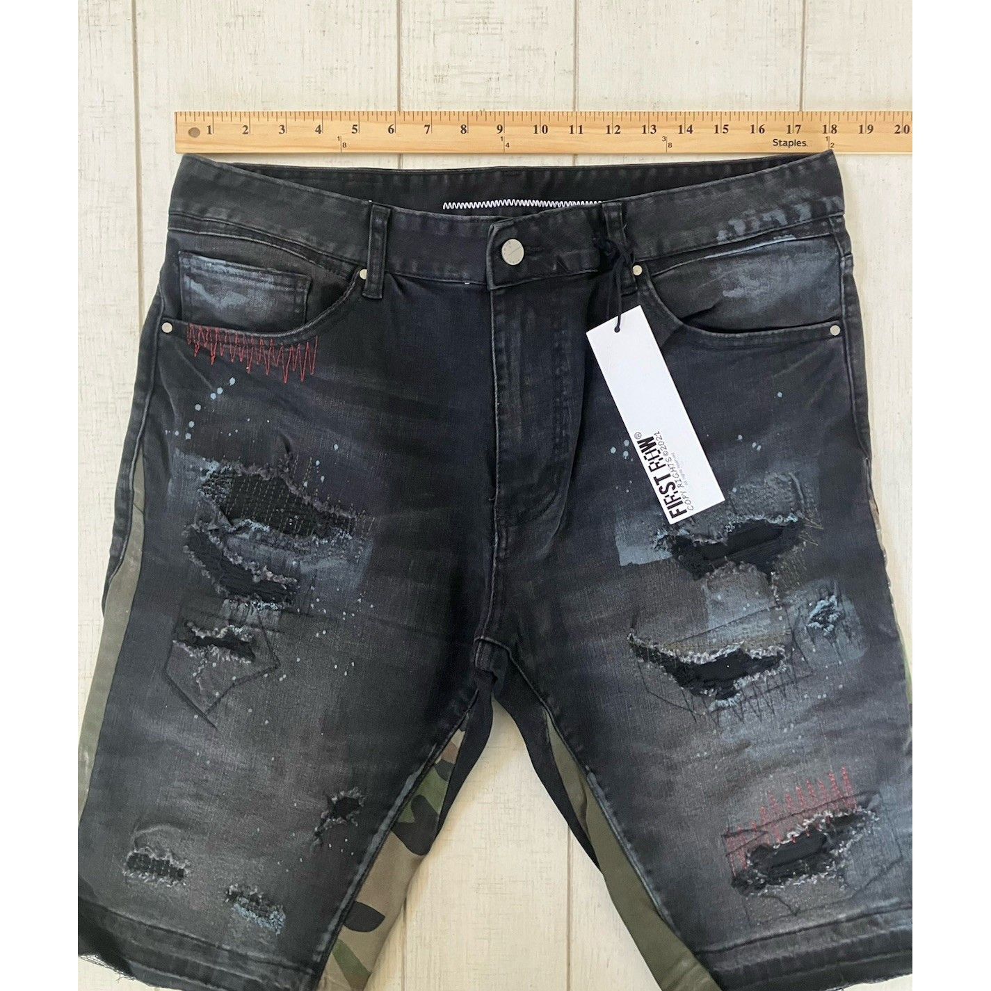 Other First Row Raw Hem Ripped Distressed Black Washed Demin Camo Size US 36 / EU 52 - 9 Thumbnail