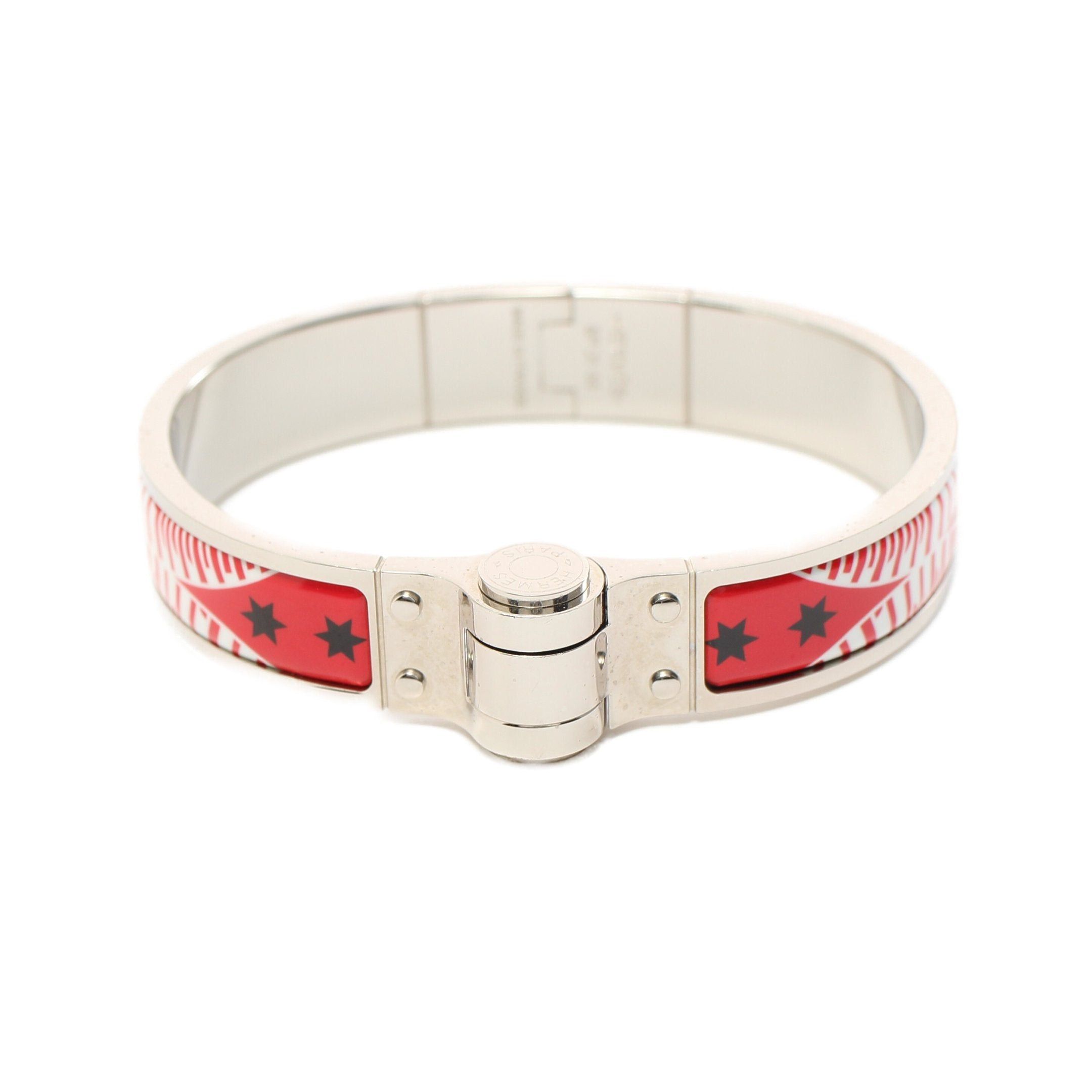 image of Hermes Charnier Pm Bangle Enamel Silver Red Multicolor, Women's