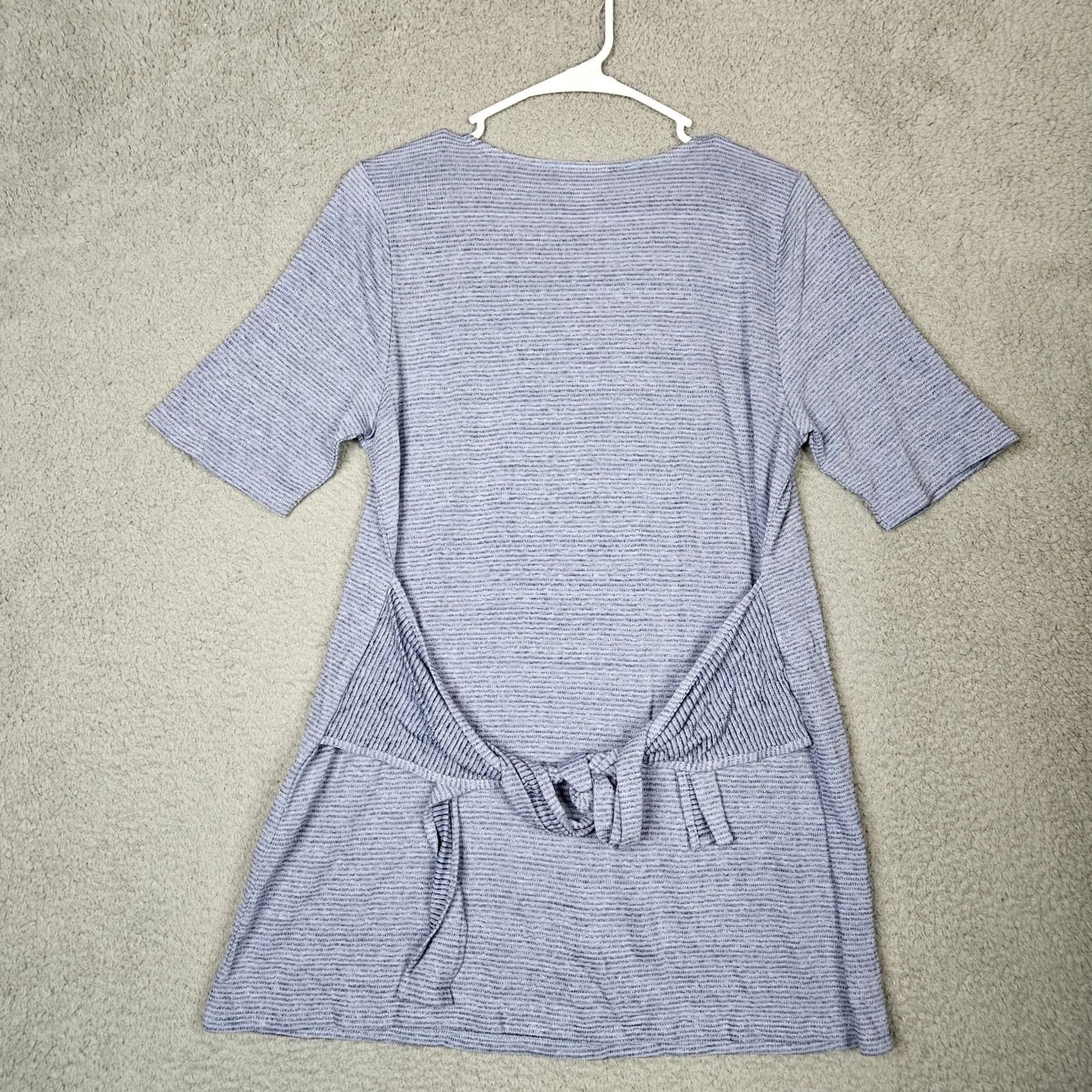 Vintage Pure Jill Top Shirt Womens M Blue Heather Tie Waist Round Neck Short Sleeve Size M Regular Fit Size M / US 6-8 / IT 42-44 - 2 Thumbnail