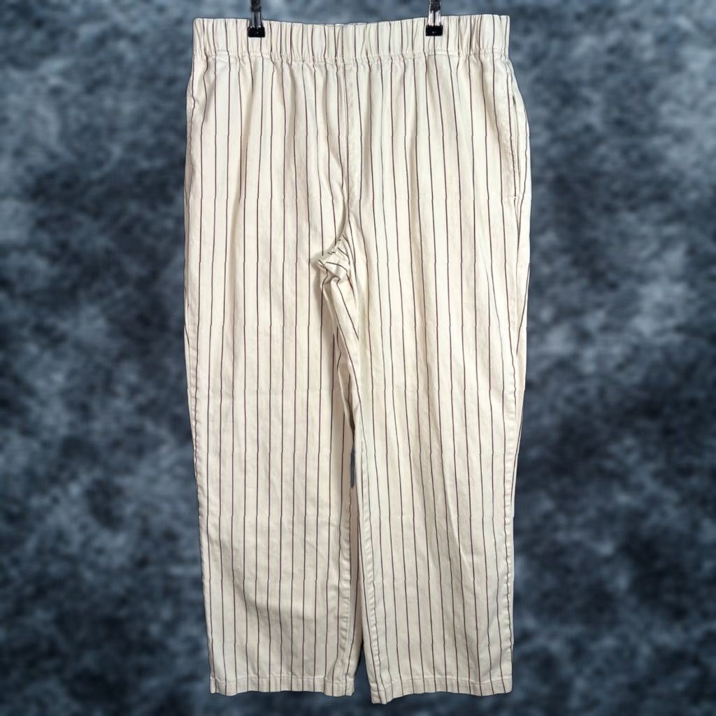 Topshop VINTAGE Topshop Pants 12 Cream Relaxed Fit Pinstripe Striped Trousers Pants Womens Size 34" / US 12 / IT 48 - 1 Thumbnail