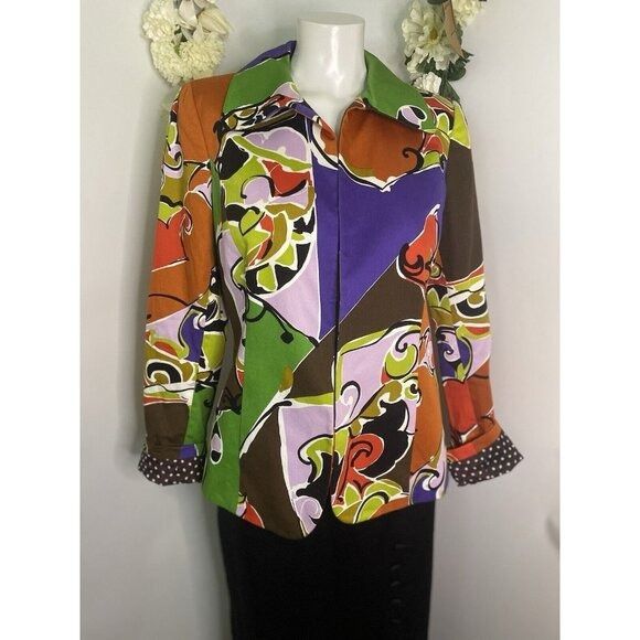 Other VTG Dana Buchman Size 4 Blazer Jacket Multi Color Abstract P Size S / US 4 / IT 40 - 7 Thumbnail