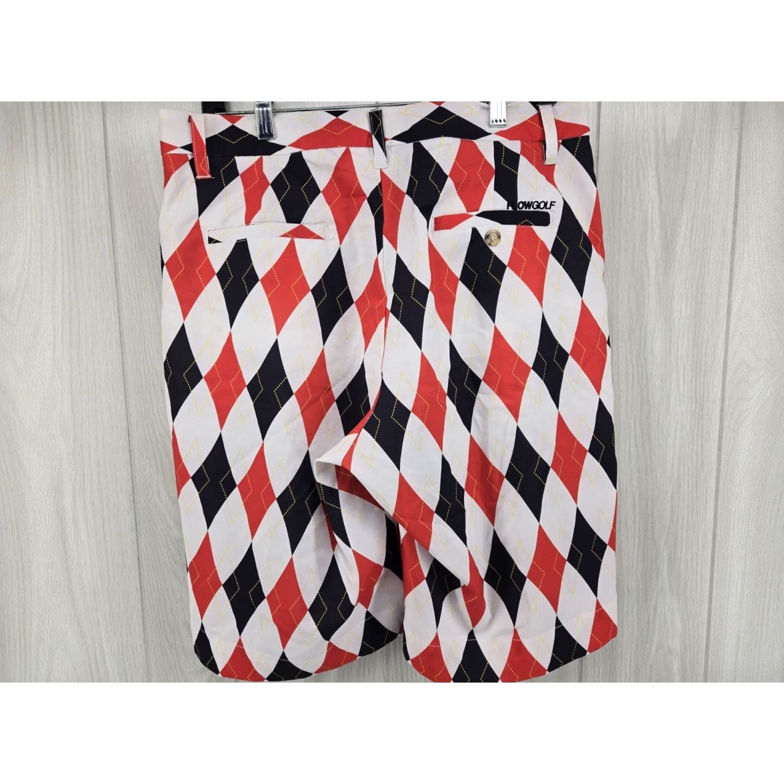 Vintage VINTAGE Flow Golf Men’s Shorts Black/Red/White Diamond Pattern 34 Regular Breathable Lightweight Pockets Golf Mens Size US 34 / EU 50 - 2 Thumbnail