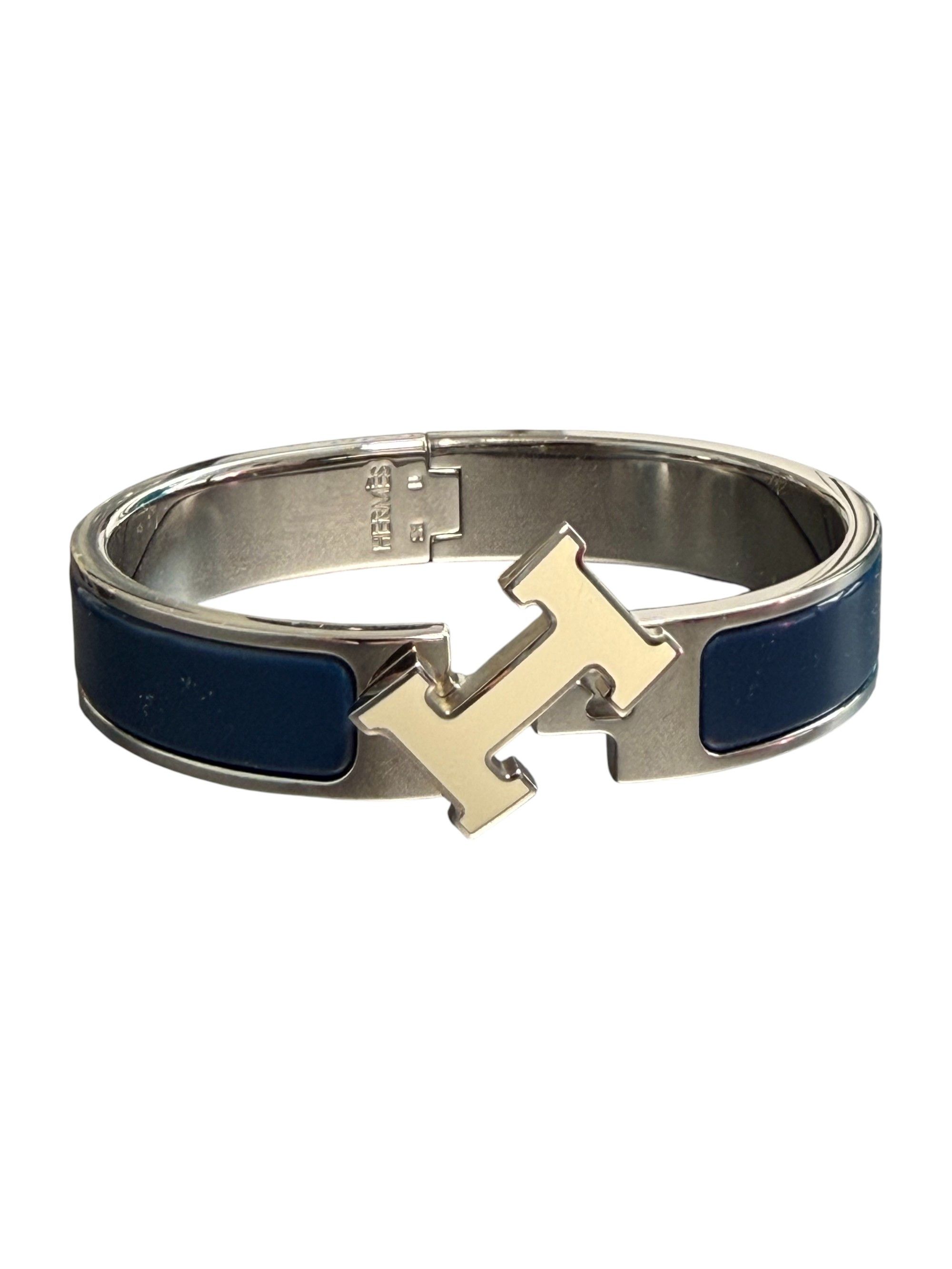 Hermes Hermes Clic Clac H Bracelet Enamel Navy Blue & Silver Small Size ONE SIZE - 2 Thumbnail