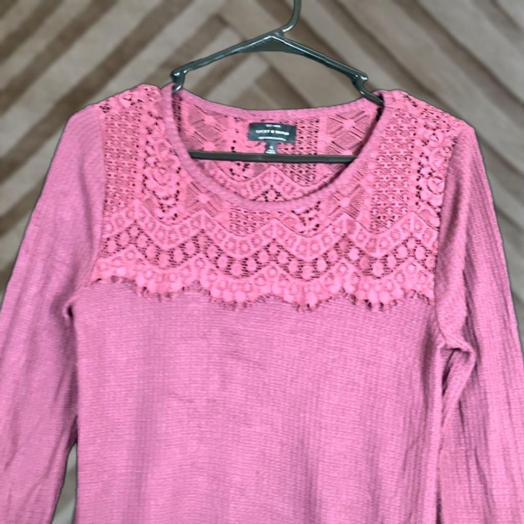 Lucky Brand Lucky Brand Blouse Burgundy Crew Neck Long Sleeve Small Women’s Shirt"} Size S / US 4 / IT 40 - 1 Thumbnail