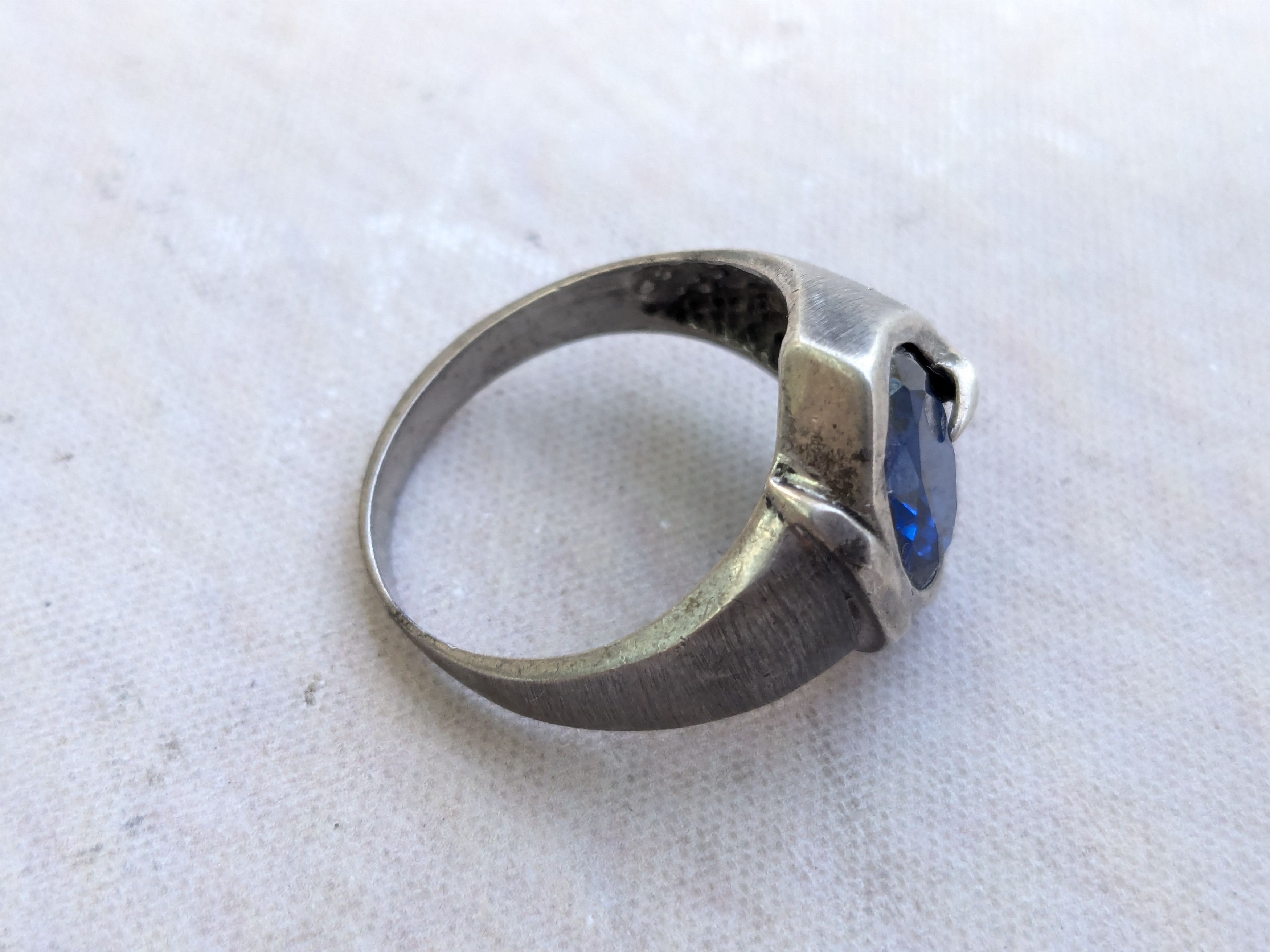 Jewelry Vintage Sterling Silver Ring Blue Glass 10.5 Oval Faceted Size ONE SIZE - 6 Thumbnail