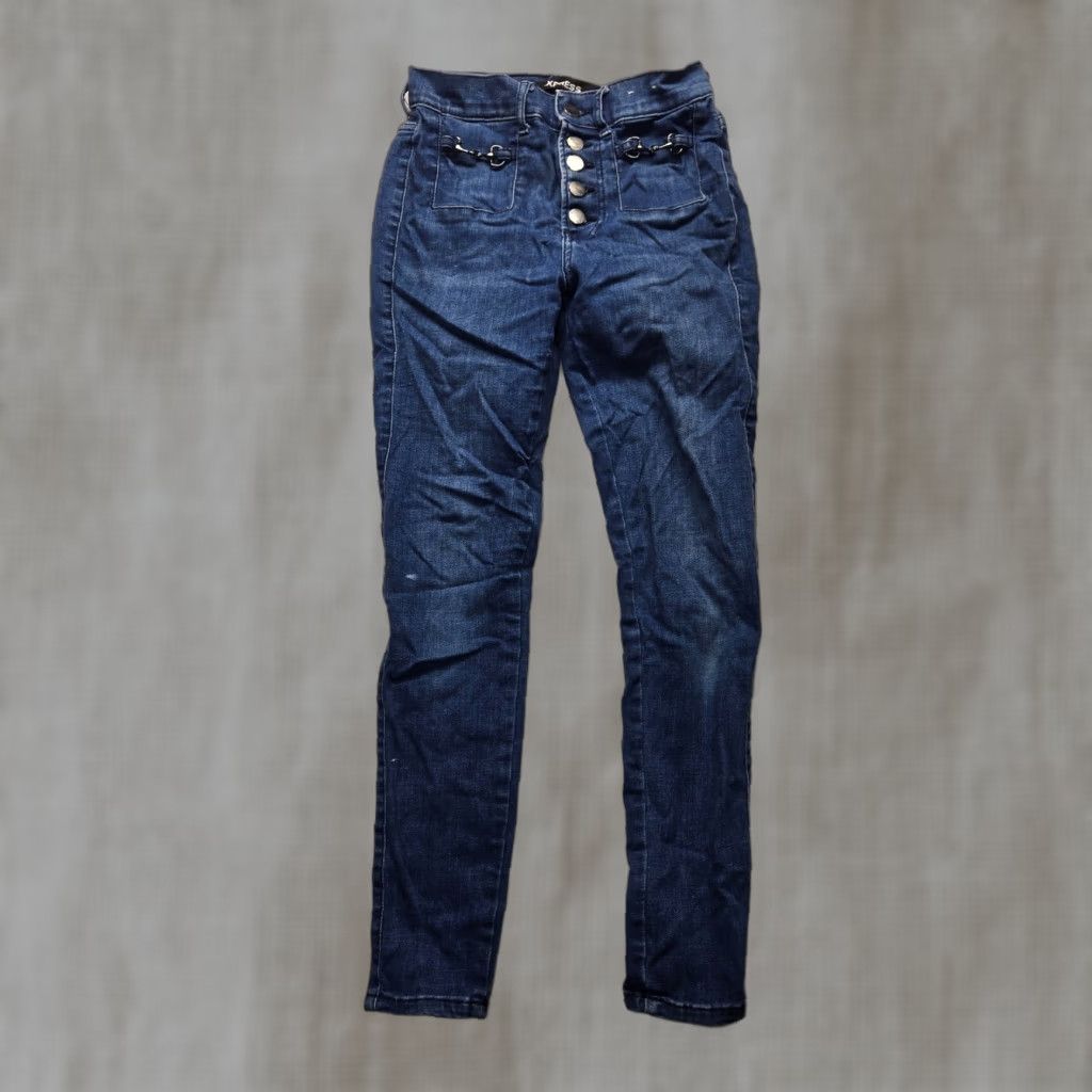 Express VINTAGE Express Jeans Denim Pants Five Button Adult Women Size 2 Blue Embroidered Skinny 90s Womens Size 26" / US 2 / IT 38 - 1 Thumbnail