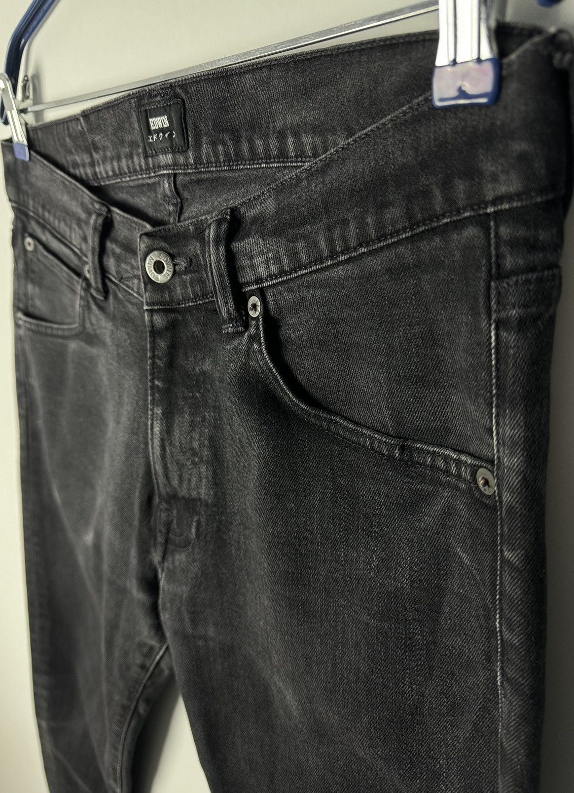 Designer × Edwin × Japanese Brand Edwin 32x30 Slim Tapered Black Wash Faded Cotton Denim Jeans Size US 32 / EU 48 - 4 Thumbnail