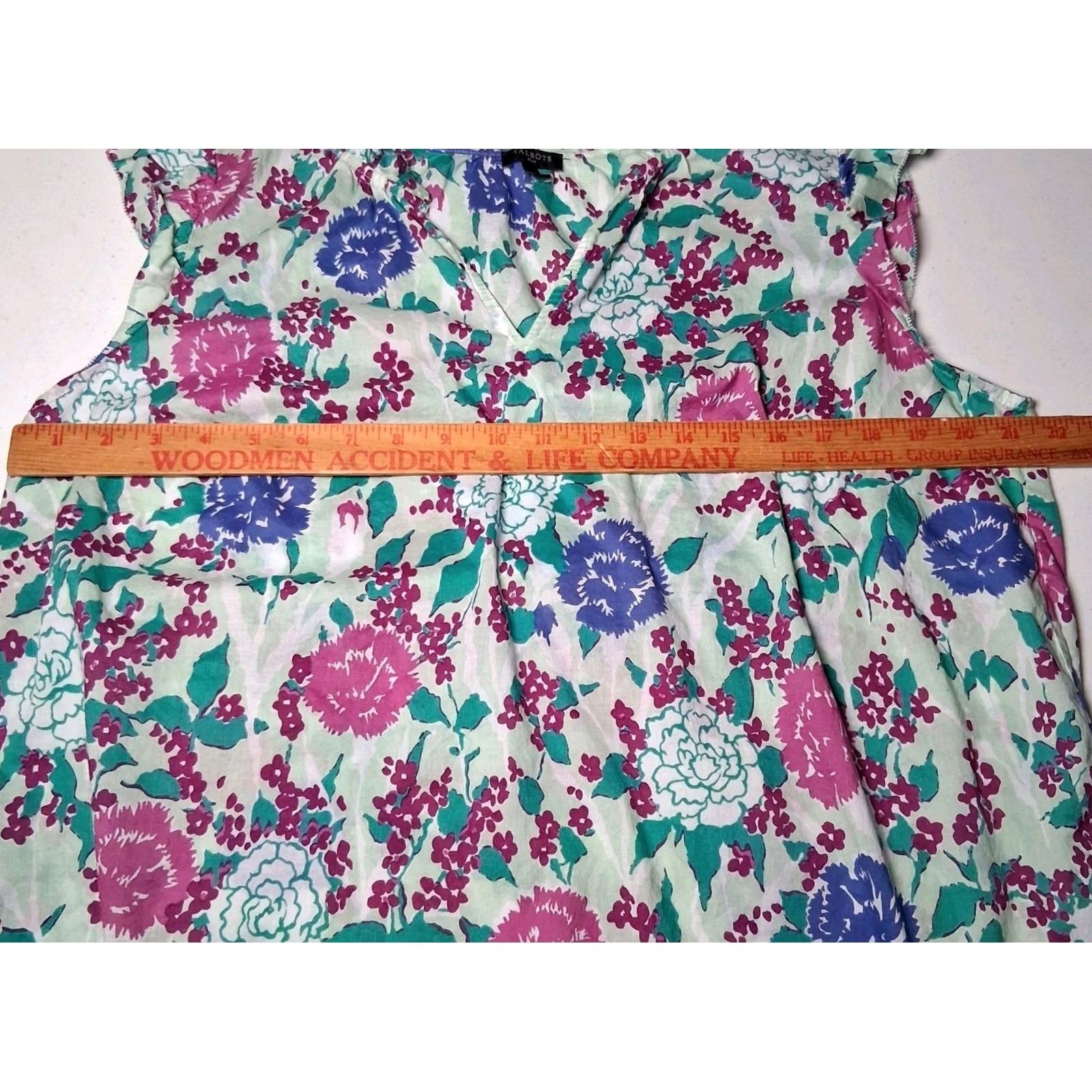 Talbots Talbots Blouse Plus Size 1X Blue Floral Sleeveless V-Neck Ruffle Pullover Shirt Women Size XL / US 12-14 / IT 48-50 - 3 Thumbnail