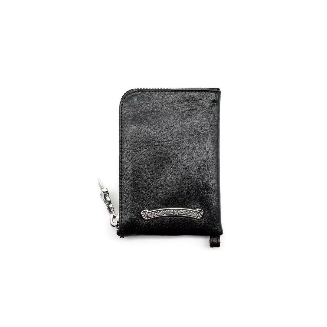 Chrome Hearts Black Cross Patch Silver Scroll Zipper Wallet