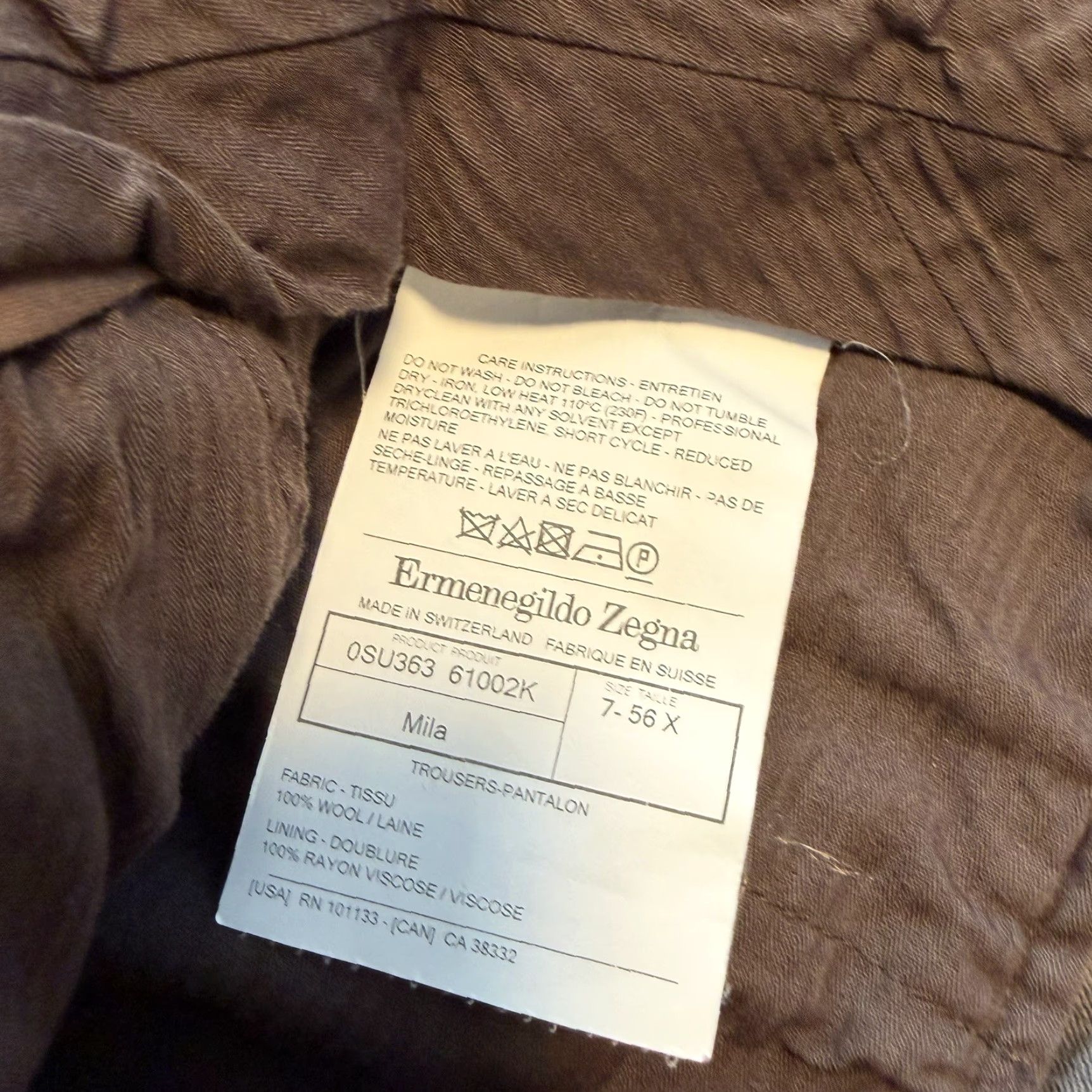 Ermenegildo Zegna Ermenegildo Zegna Mila 37x32 Dress Pants Brown Flannel Wool Mens Straight Front Pockets Logo Regular Pants Mens Dress Pants Size US 37 - 6 Thumbnail