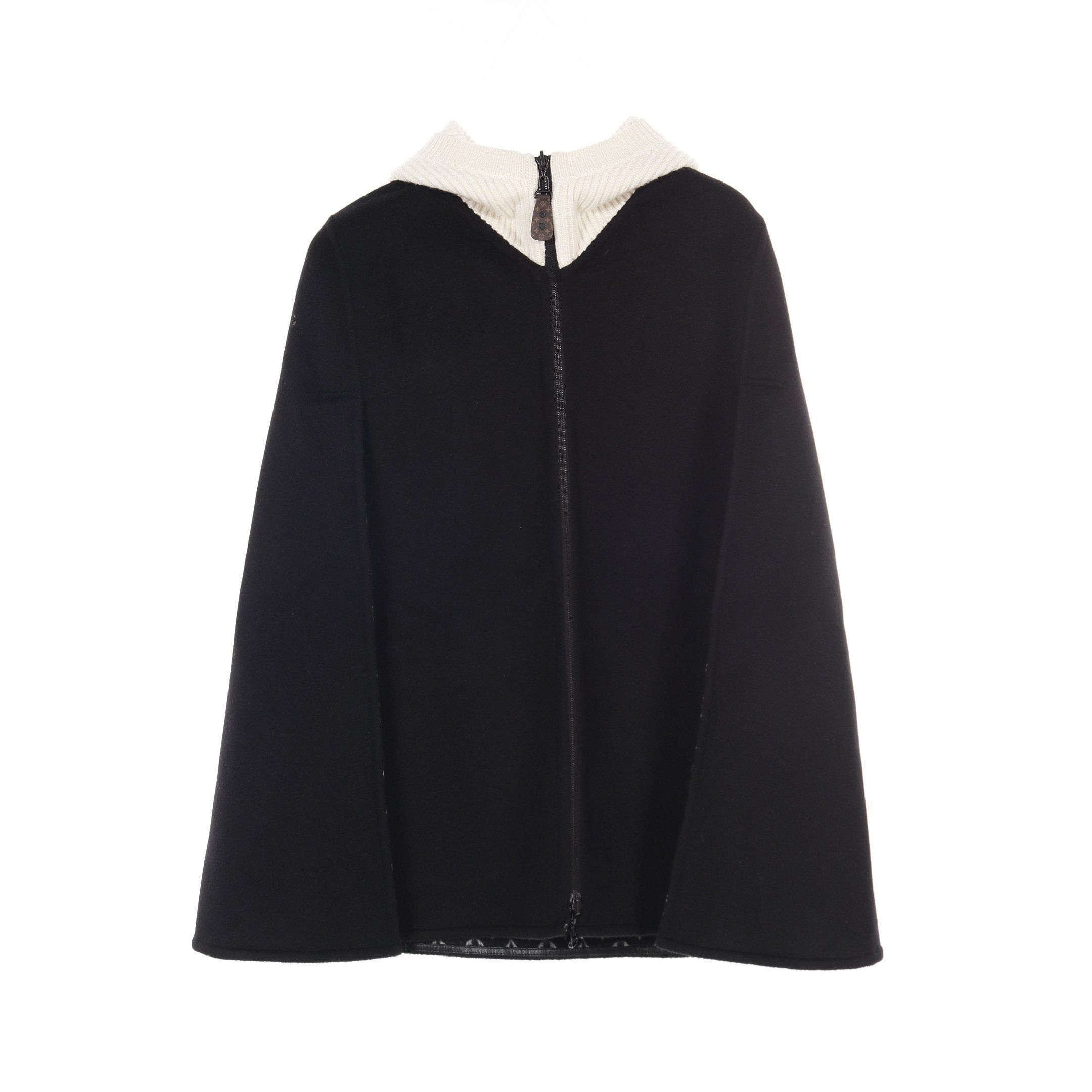 Louis Vuitton Louis Vuitton Ribbed Hood Double Face Cape Poncho Wool Silk Black Off White Zip Up Size ONE SIZE - 1 Thumbnail