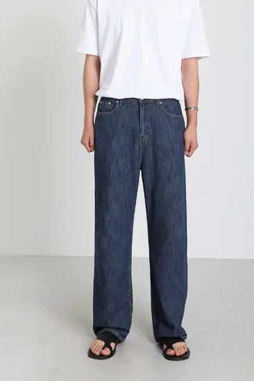 Japanese Brand Dark blue vintage men's loose straight casual jeans Size US 32 / EU 48 - 8 Thumbnail