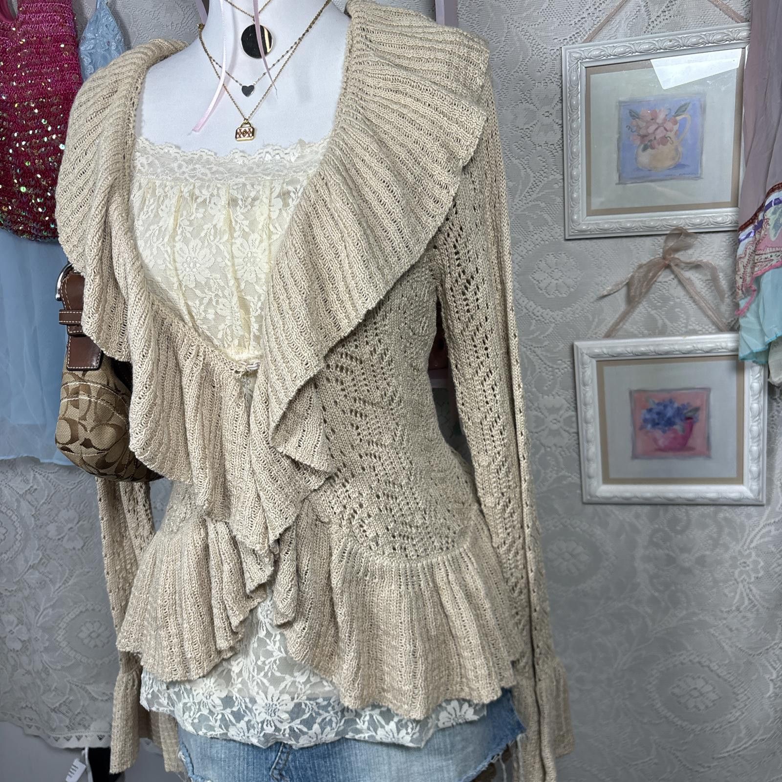 Other vintage cozy ruffle fitted cardigan Size L / US 10 / IT 46 - 4 Thumbnail