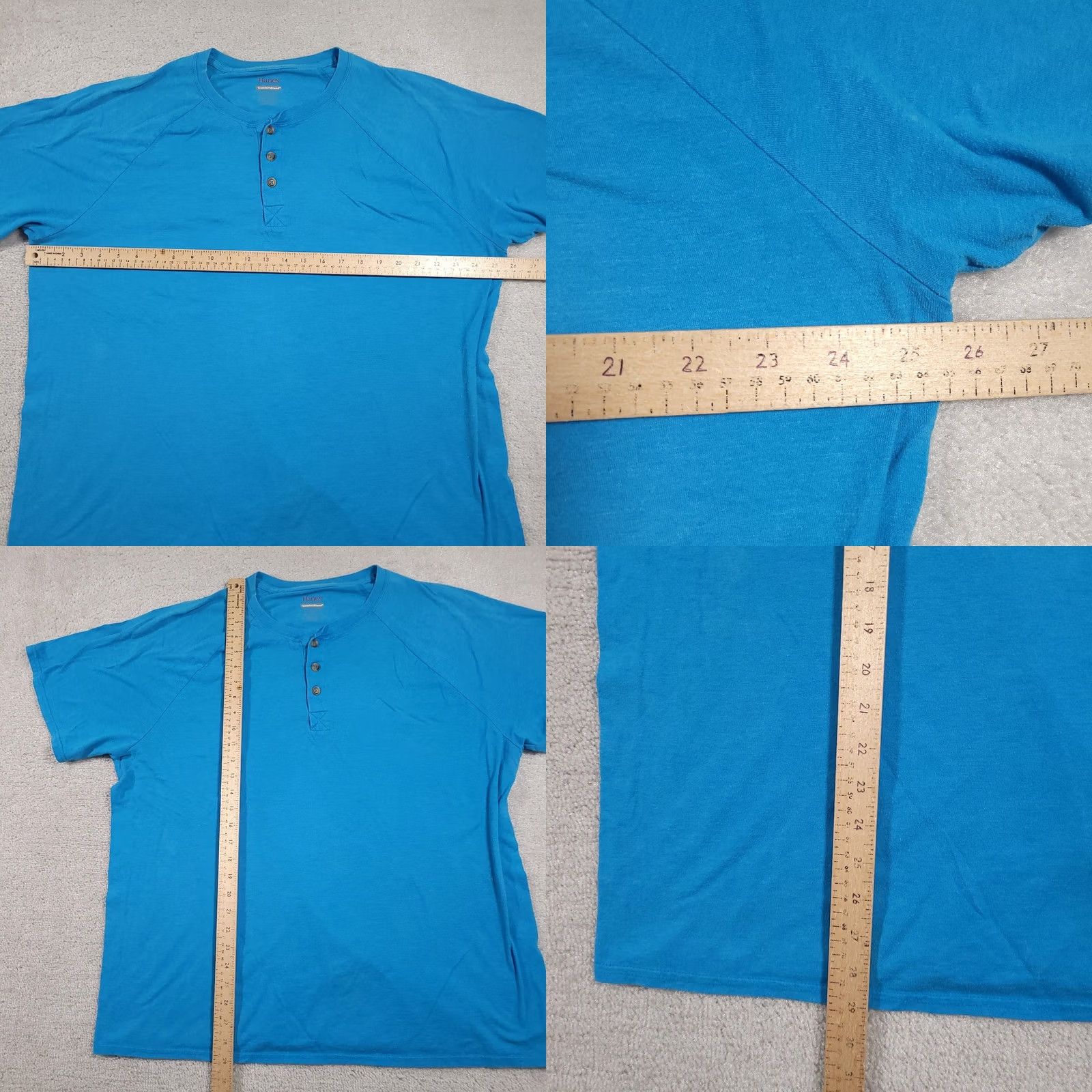 Hanes Hanes Shirt Mens 2XL Blue Short Sleeve Henley Comfort Stretch Grunge Work Skater Shirt Men Regular Short Sleeve Henley Blue 2XL Hanes Mens Shirt Size US XXL / EU 58 / 5 - 8 Thumbnail
