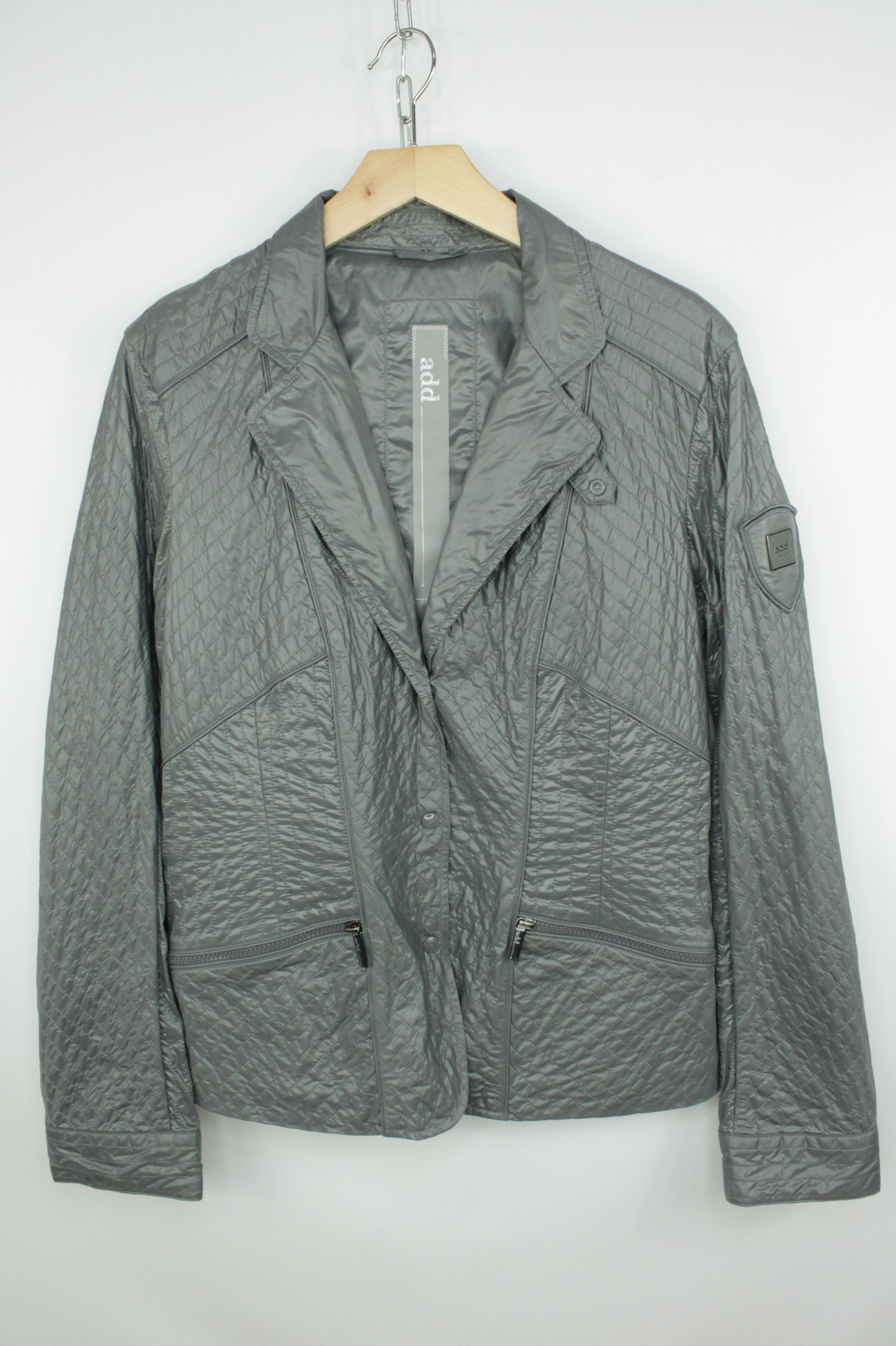 Add ADD Quilted Light Gray Nylon Women's Blazer Jacket Size L / US 10 / IT 46 - 1 Thumbnail