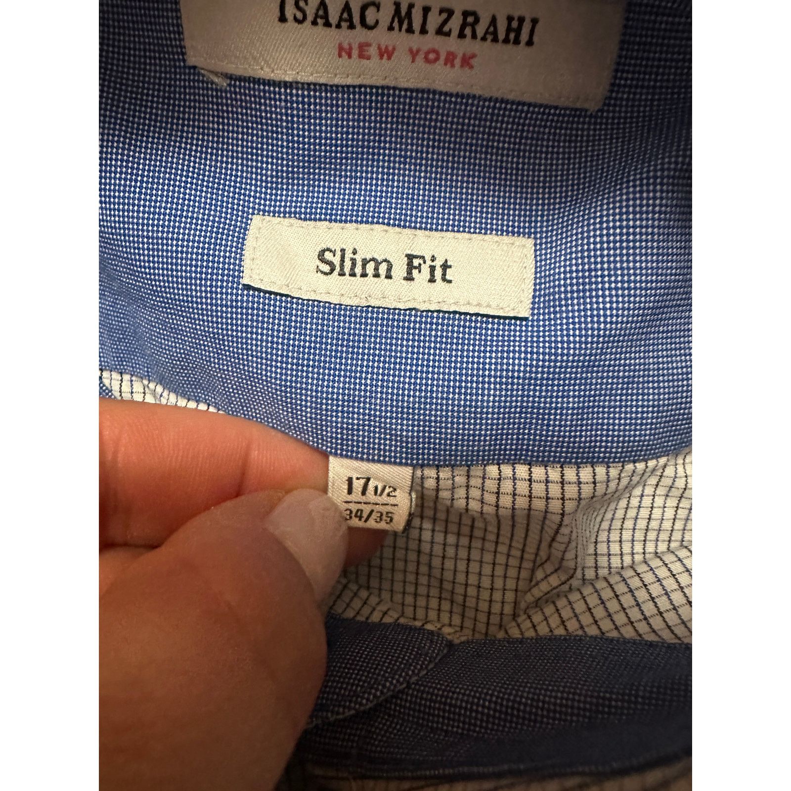 Isaac Mizrahi Isaac Mizrahi blue microplaid slim fit button down size 17.5 Size US XL / EU 56 / 4 - 7 Thumbnail