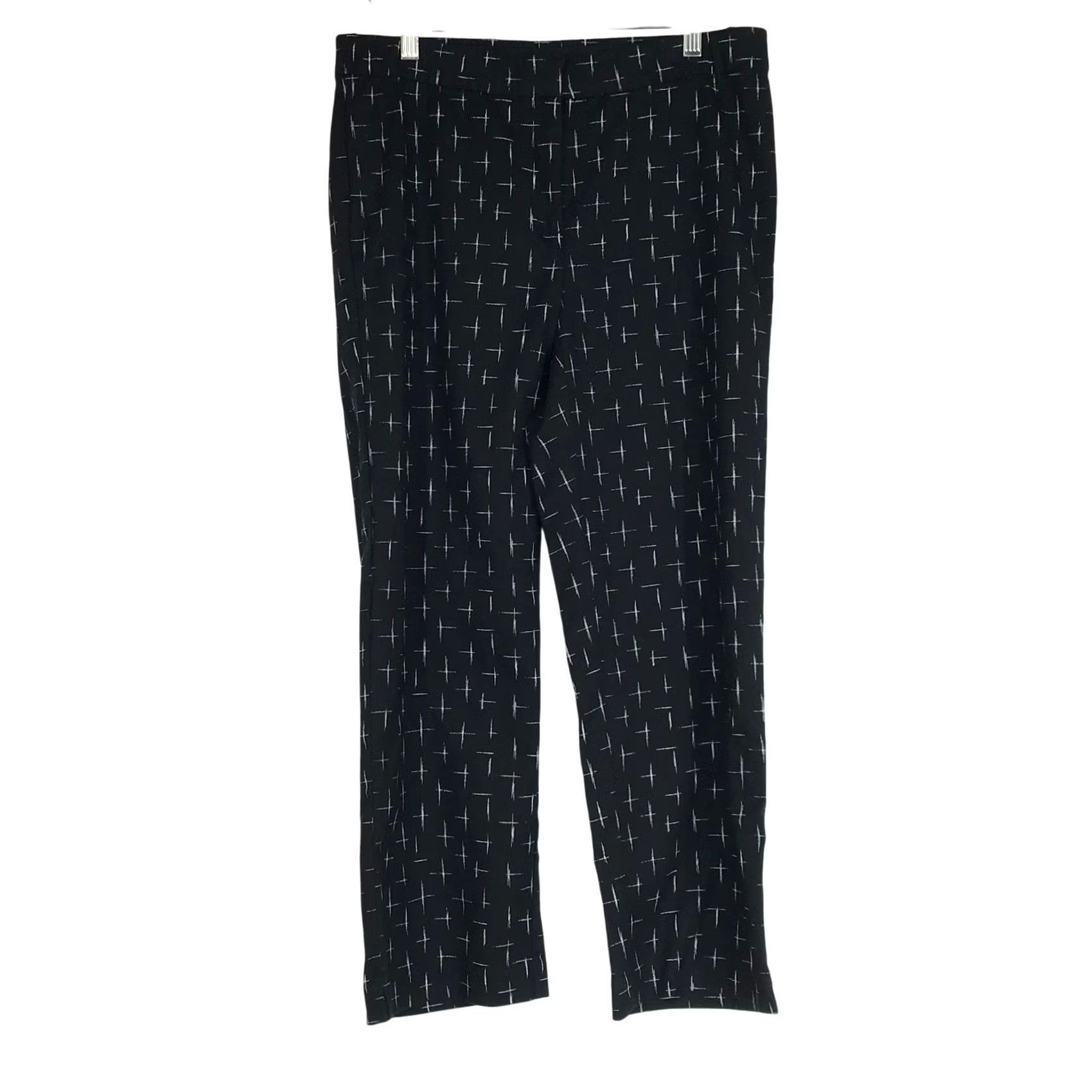 Vintage J Jill Black White Geometric Print Dress Pants Trousers Size 8 Knit Stretch Straight Front Women's Pants Size 30" / US 8 / IT 44 - 2 Thumbnail